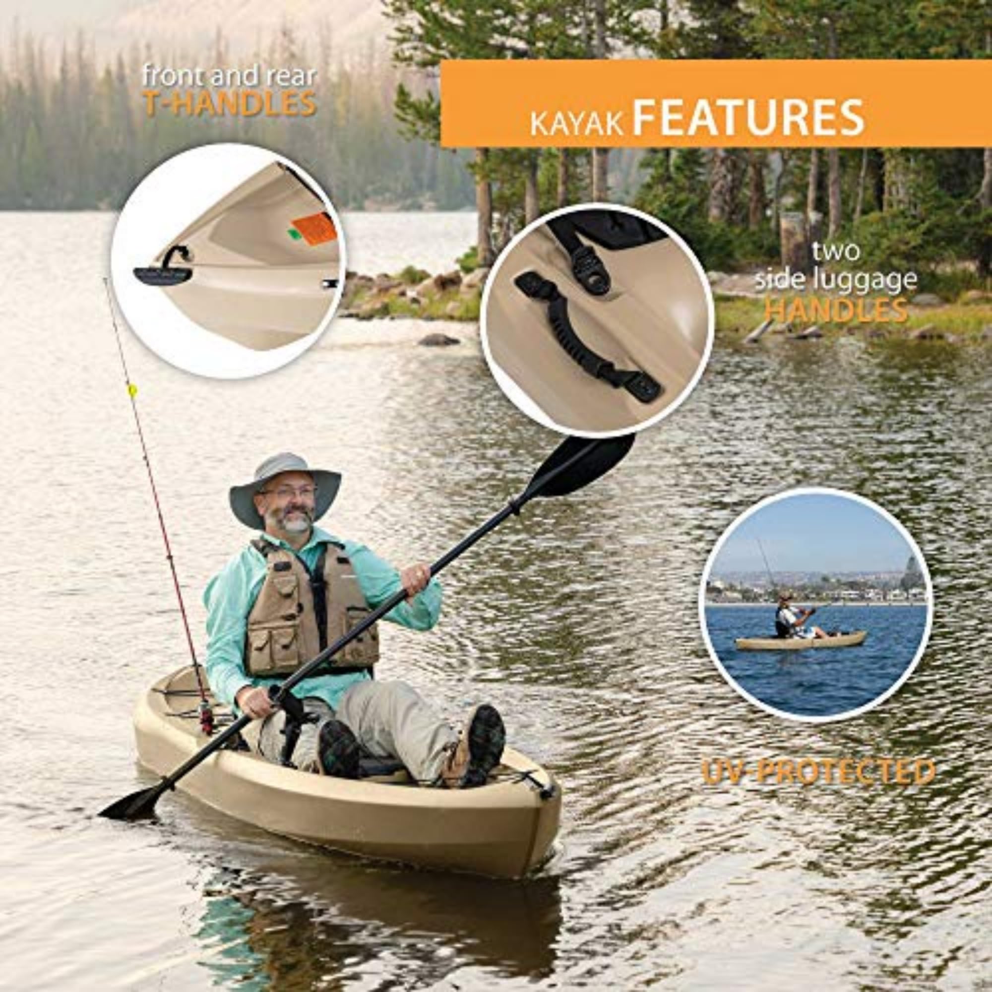 Muskie Angler Lifetime Sit-On-Top Kayak with Paddle, Tan, 120"