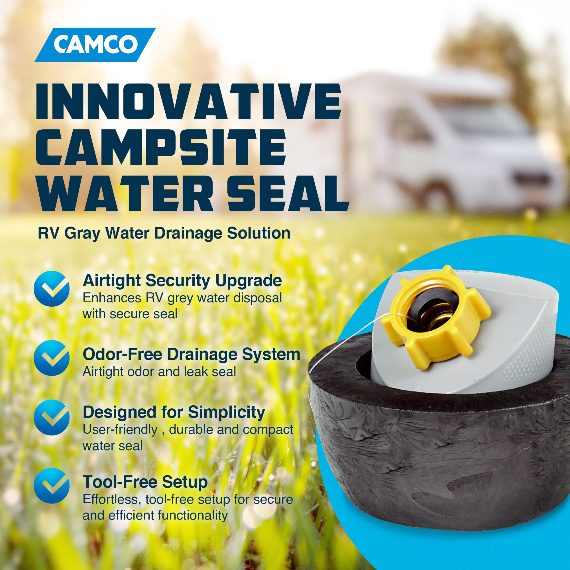 Easy Slip Camco Water Seal Sewer Fitting RV Camper, Gray