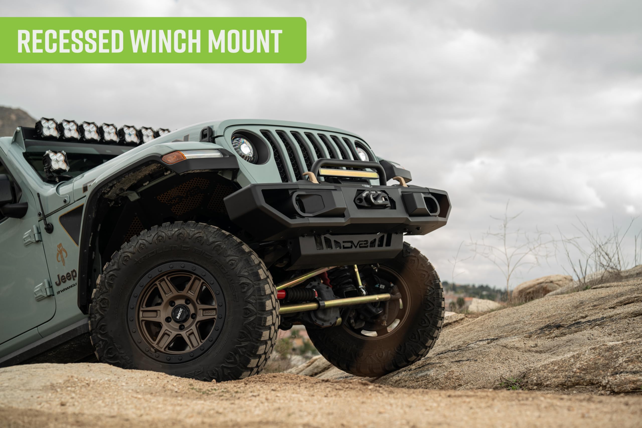 DV8 Offroad Front Bumper OE Plus for 2018-2025 Jeep Wrangler JL & 2020-2025 Gladiator JT | Retains OEM Styling | Recessed Winch Mount | (2) Fog Light or Pod Light Mounts | Removable Wings | Bull Bar