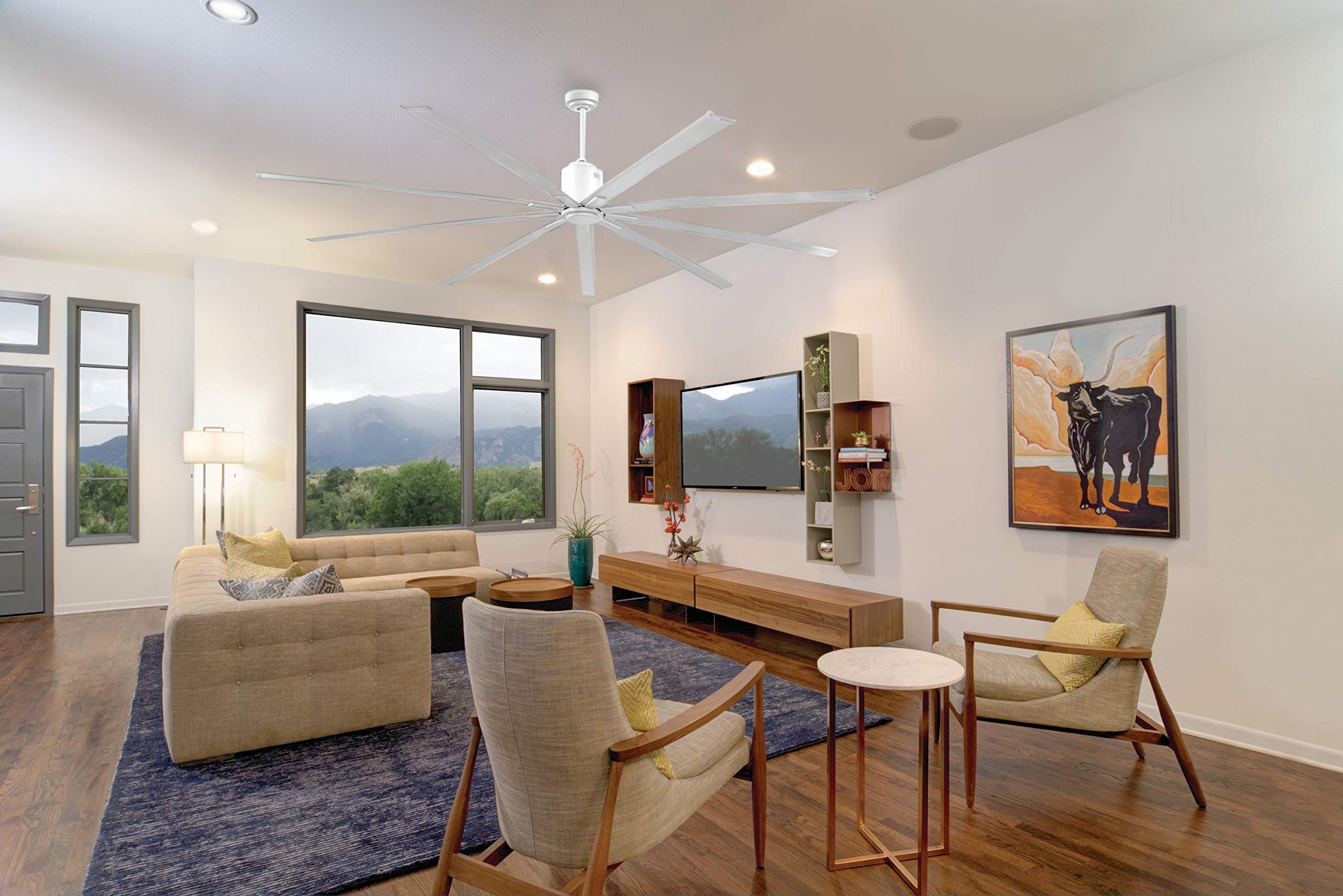 96" Maxx Air Ceiling Fan | Large industrial fan with 6-Speed DC Motor | Remote Control 9 Blades for Indoor or Outdoor Use in Garage, Shop, or Gym | 14,000 CFM, White
