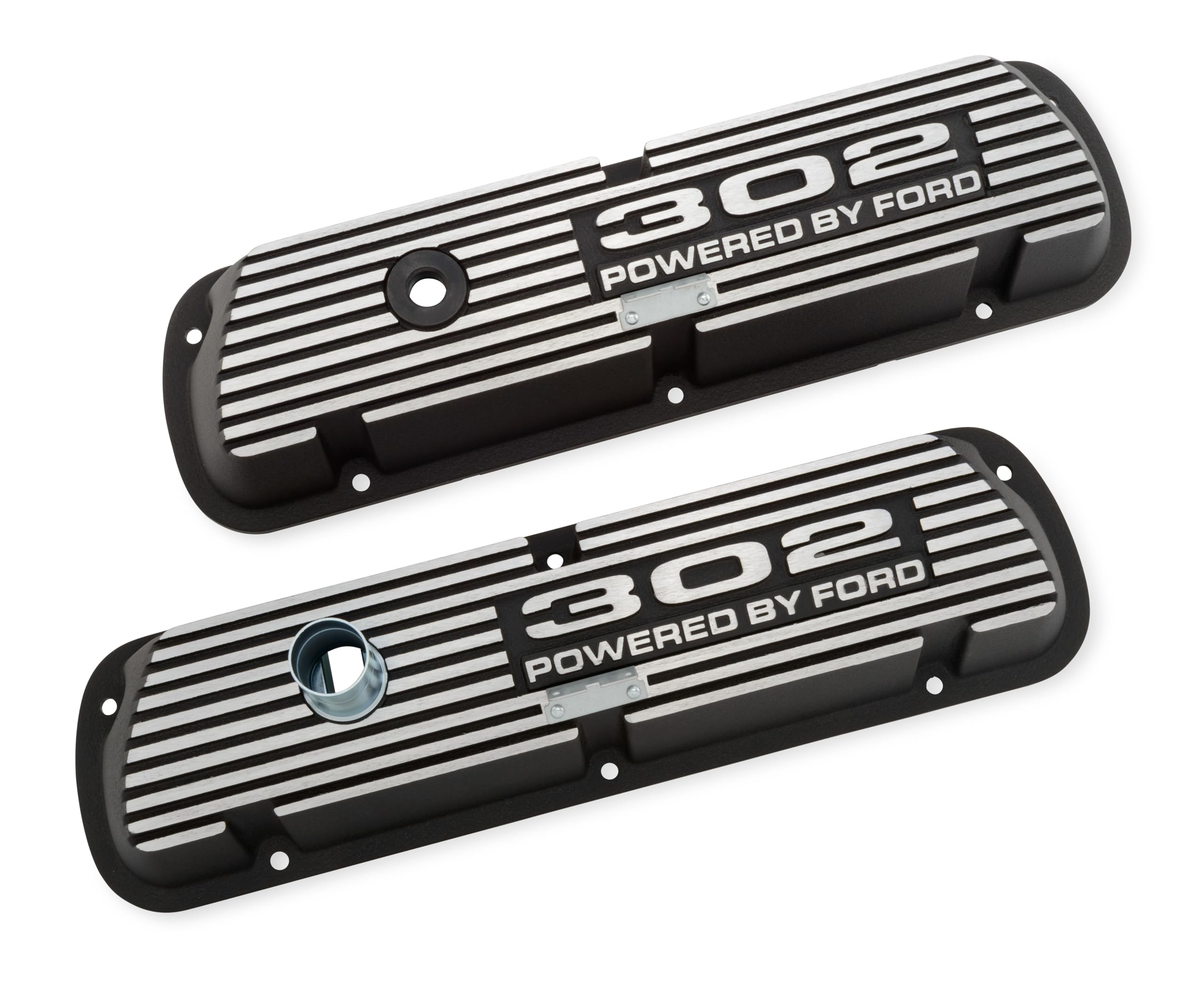 Scott Drake Valve Covers Aluminum with Official 302" "Powered by Ford Lettering in a Silver Powder Coated Finish, Compatible with 1966-1977 Ford Bronco, Model 6A582-302