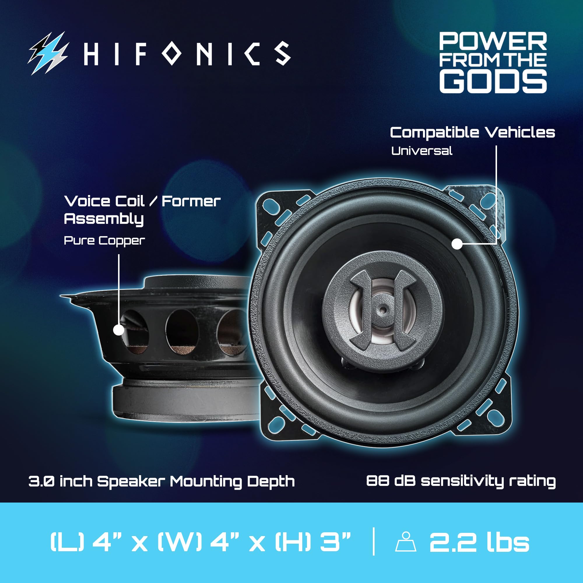 Hifonics ZS4CX Zeus 4 Inch 2 Way 175W Car Audio Coaxial Speakers with Mylar Dome Tweeter and Alpha Cellulose Poly Woofers, Pair