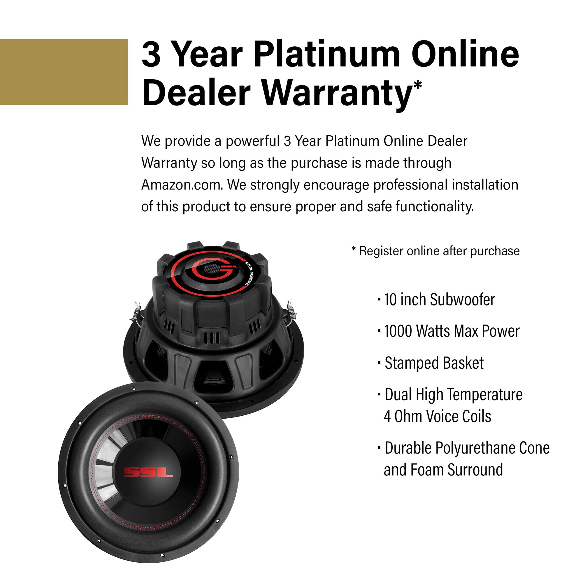 10 Inch Sound Storm Laboratories CG10D Car Subwoofer - 1000 Watts Maximum Power, Dual 4 Ohm Voice Coil, Sold Individually