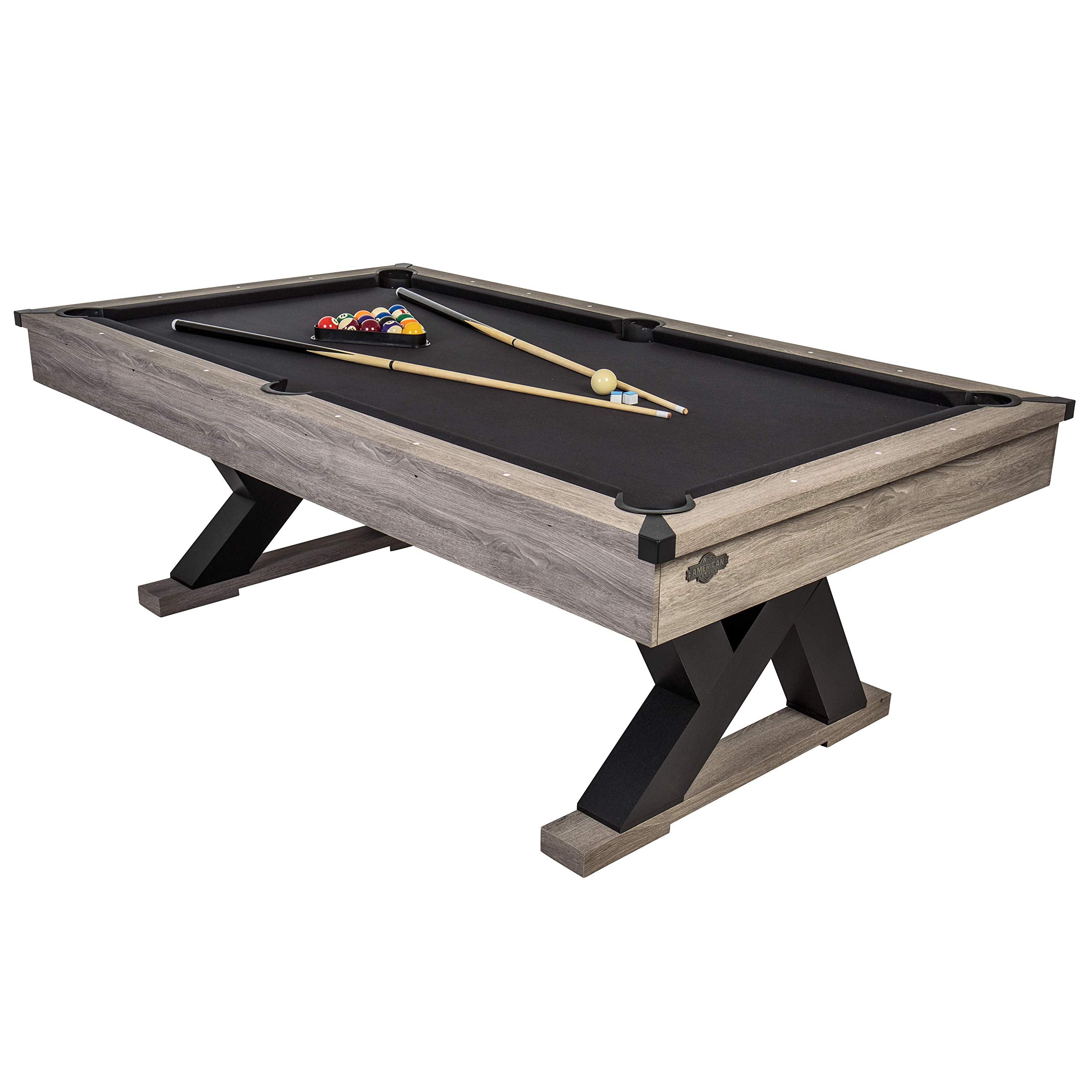 Kirkwood American Legend 90” Billiard Table with Rustic Finish, K-Shaped Legs and Black Cloth, Brown