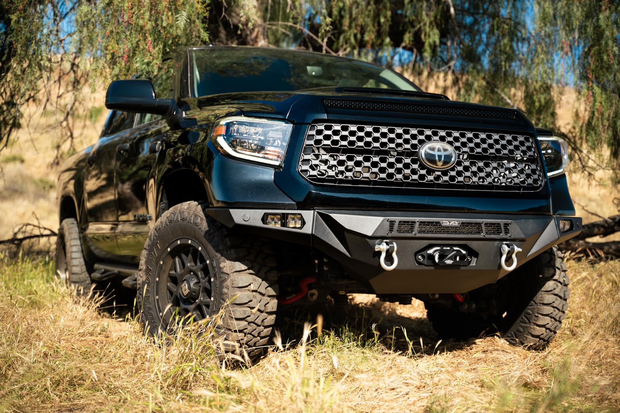 Offroad DV8 Spec Series Winch Front Bumper for 2014-2021 Toyota Tundra | Compatible w/Standard Heavy-Duty Winches | Mounts one 20" Single or Dual Row Light Bar & four 3" Pod Lights | 2 D-Ring Mounts