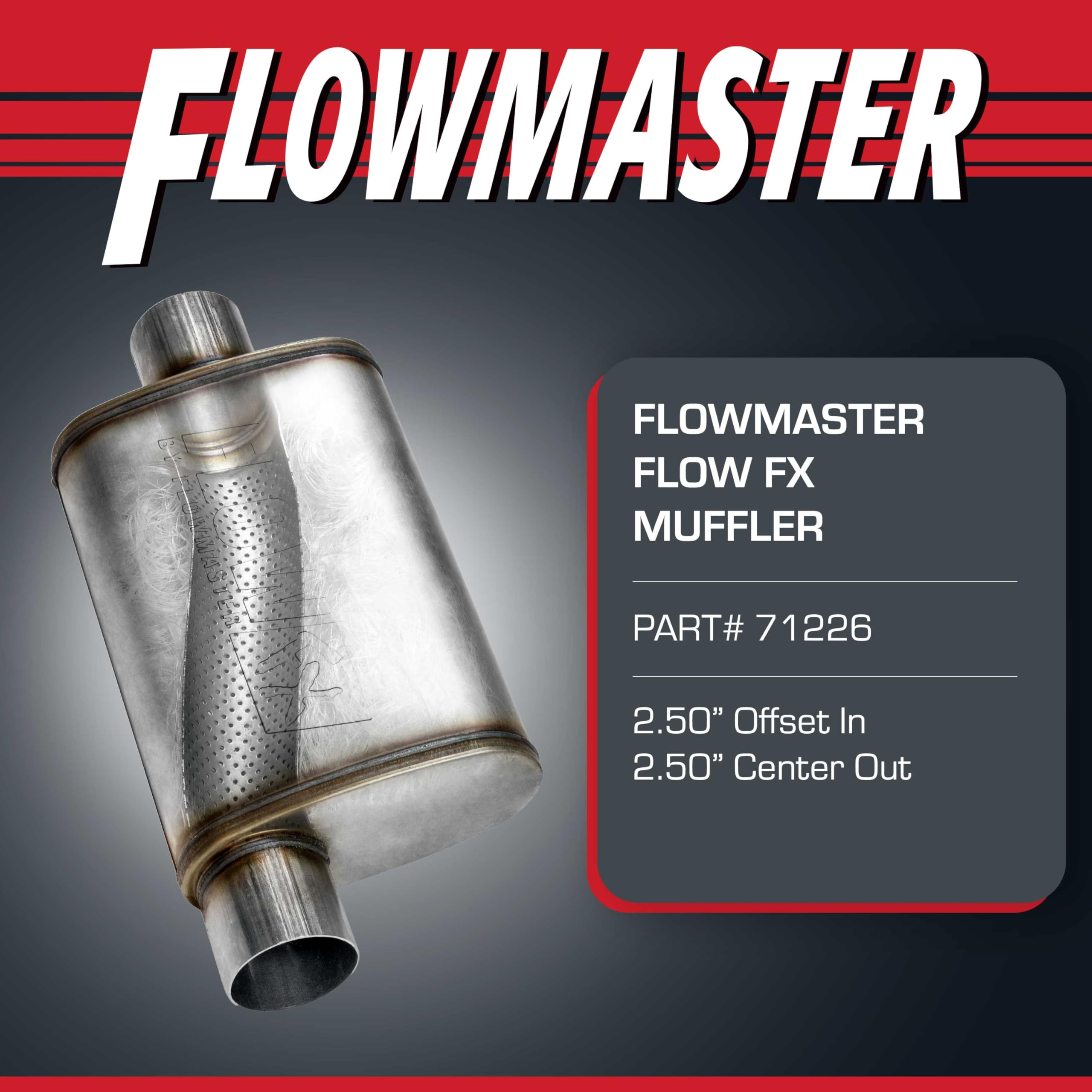 Flowmaster Chambered Muffler Flow FX – 2.50” Offset In / 2.50” Center Out – Moderate Sound – Stainless Steel – Affordable Performance for Modern Trucks, Muscle Cars & Daily Drivers (71226)