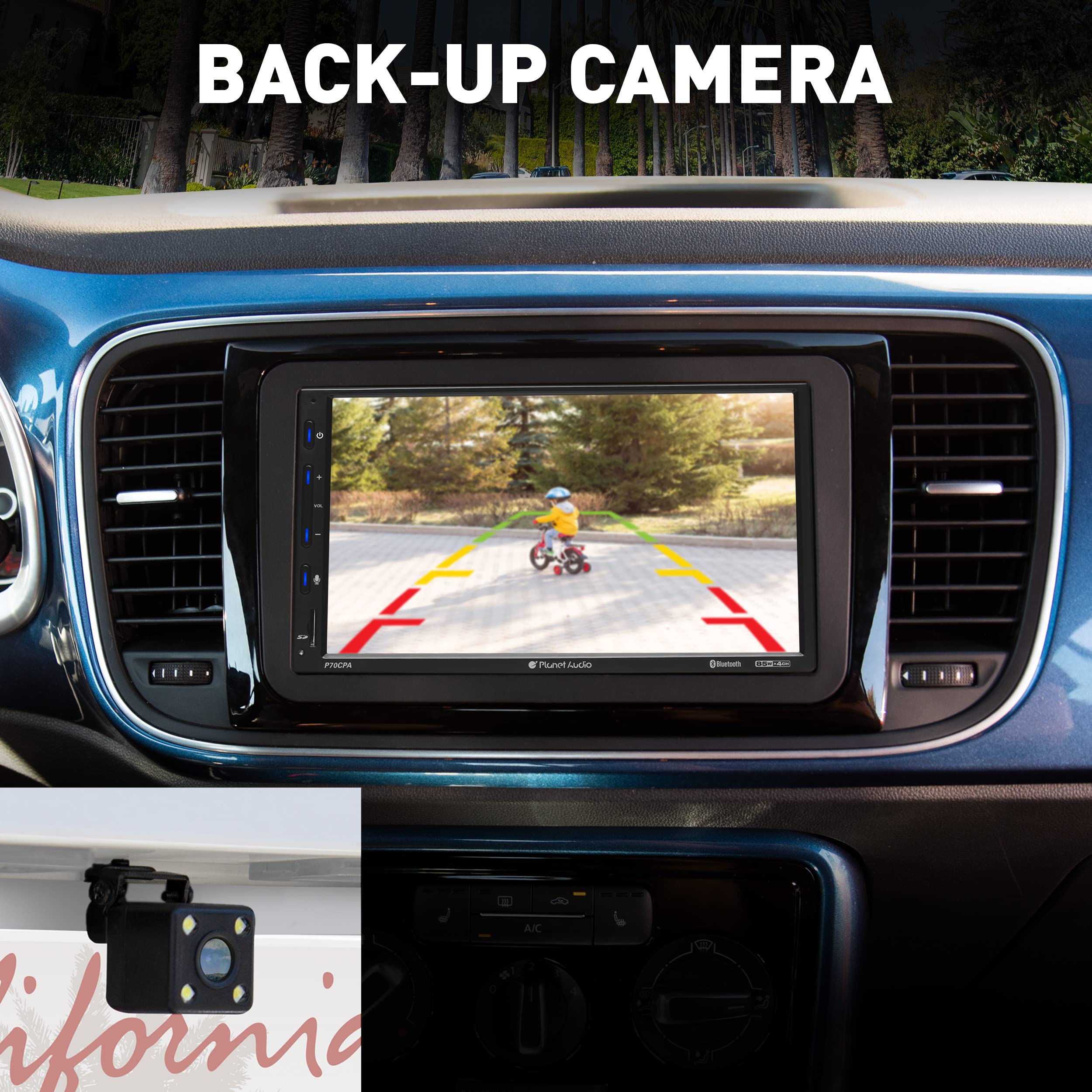 Car Audio Stereo System Planet Audio P70CPA-C - Apple CarPlay, Android Auto, 7 Inch Double Din, Touchscreen, Bluetooth Audio and Hands-Free Calling, No CD Player, Radio Receiver, Backup Camera