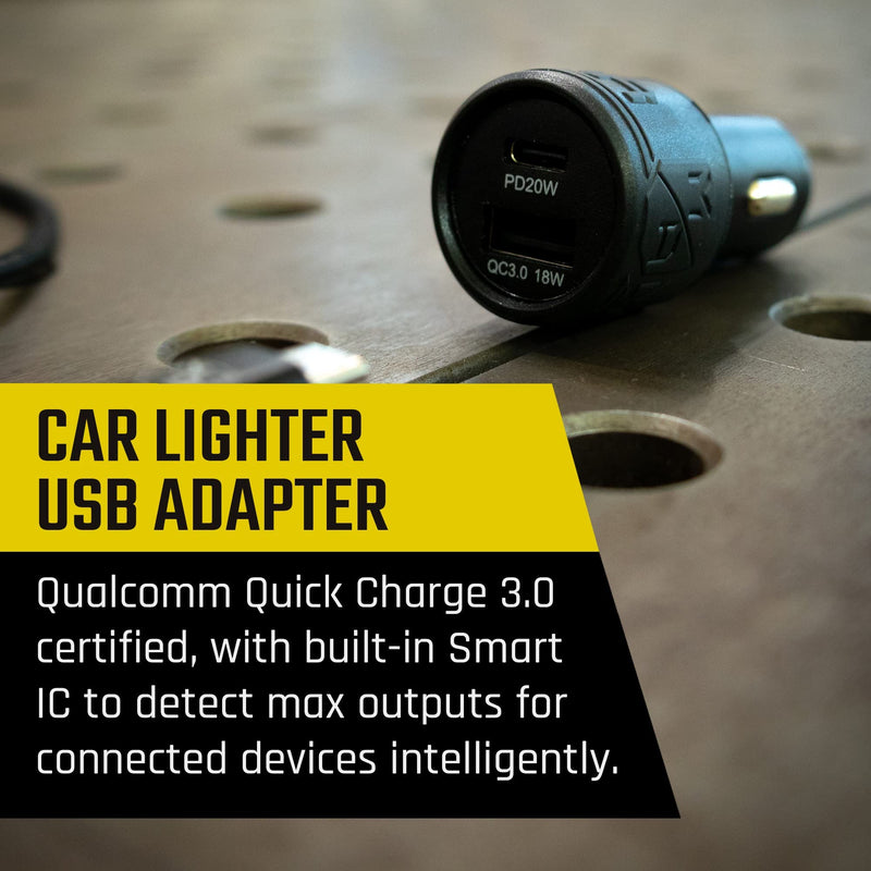 Mob Armor Dual USB 38w Quick-Charge Car Charger A + C - Fast Charging Adapter - Car Charger Adapter - Car Phone Charger - Phone Charger C Type & A Type (Black)