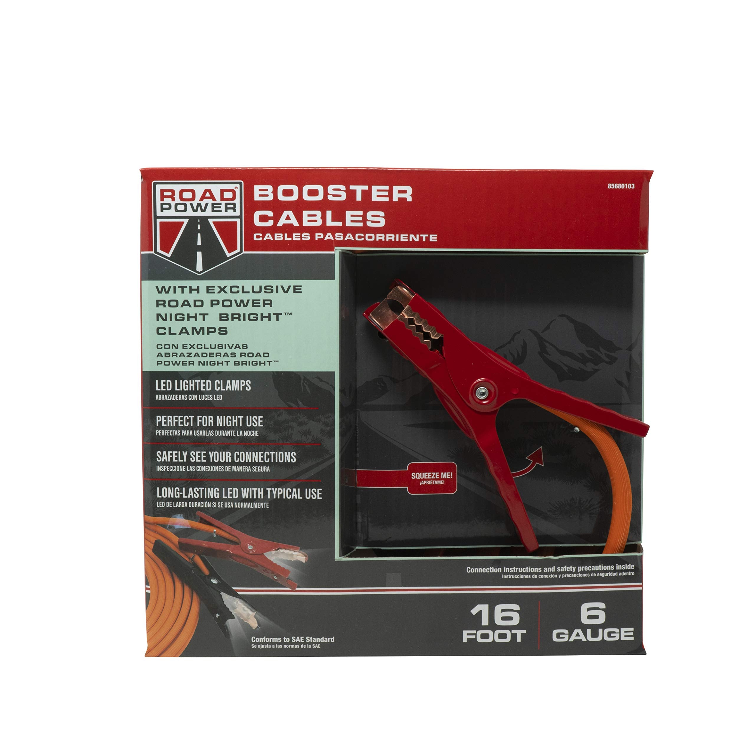 16-ft Road Power 6 Gauge Booster Cable with Night Bright LED Lighted End Clamp Jumper Cable