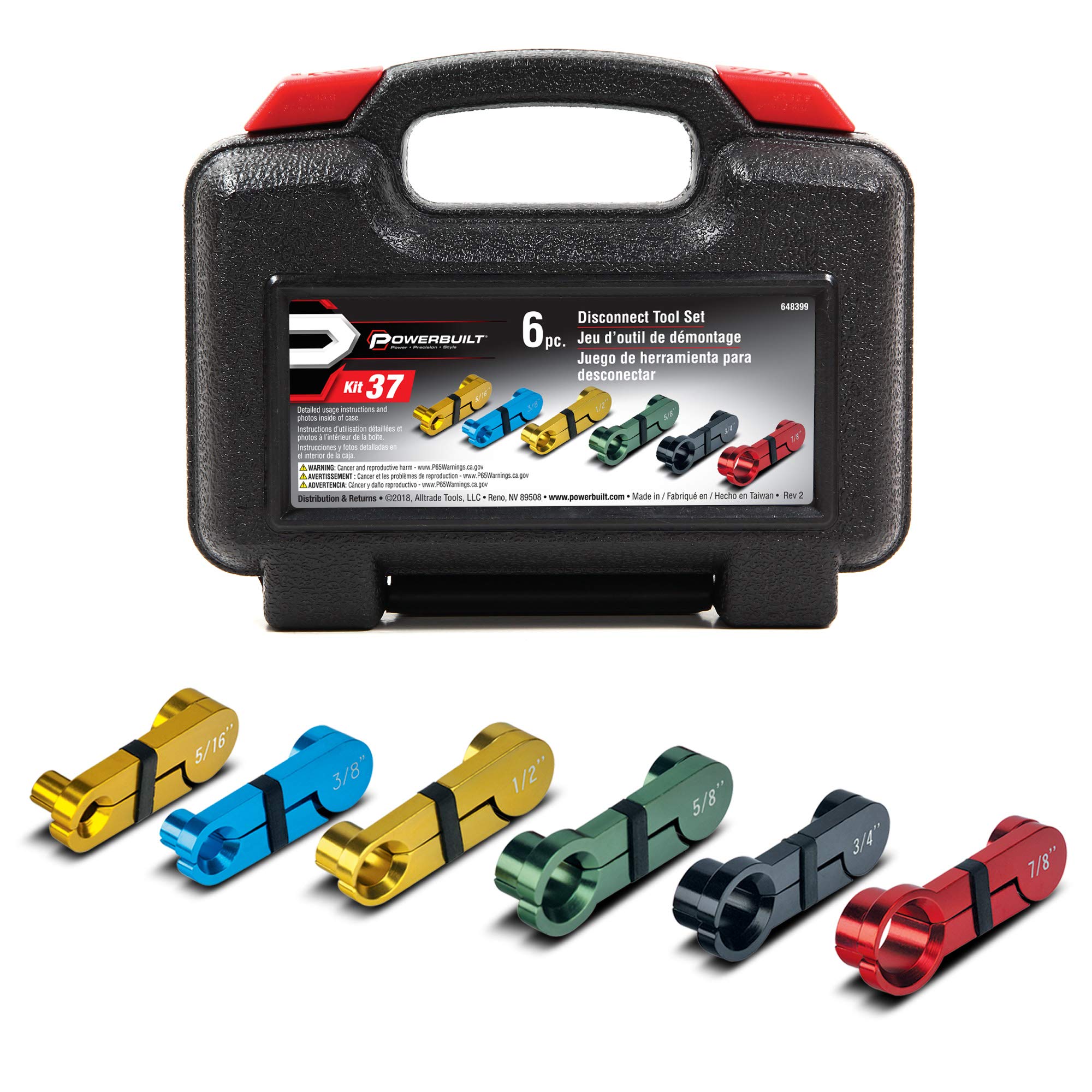 Master Powerbuilt Disconnect Tool Set, 6 Piece Kit, Couplings, Fuel Lines, Filters, AC, Air Conditioning Tools, Storage Case - 648399