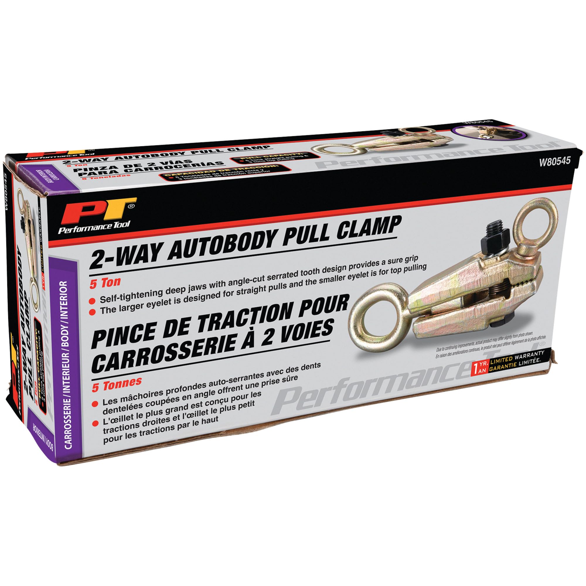 W80545 Performance Tool 5-Ton, 2-Way Autobody Frame Pull Clamp for Frame Straightening and Body Repair Work