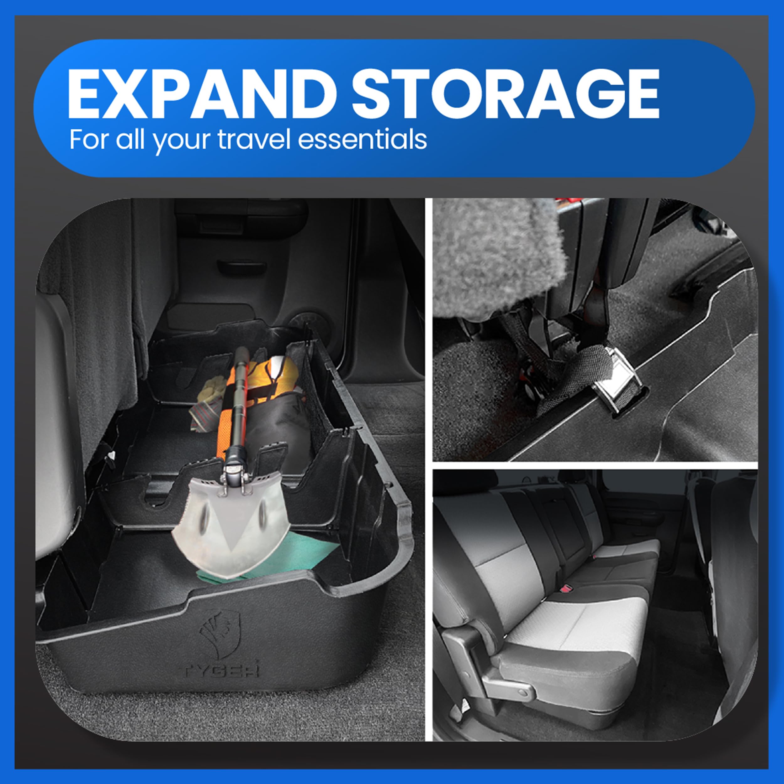 Tyger Auto Underseat Storage Box Compatible with 2007-2013 GMC Sierra Chevy Silverado 1500; 2007-2014 2500 3500HD Crew Cab, Black Rear Under Seat Storage Organizer Cargo Box | TG-CB5C2358