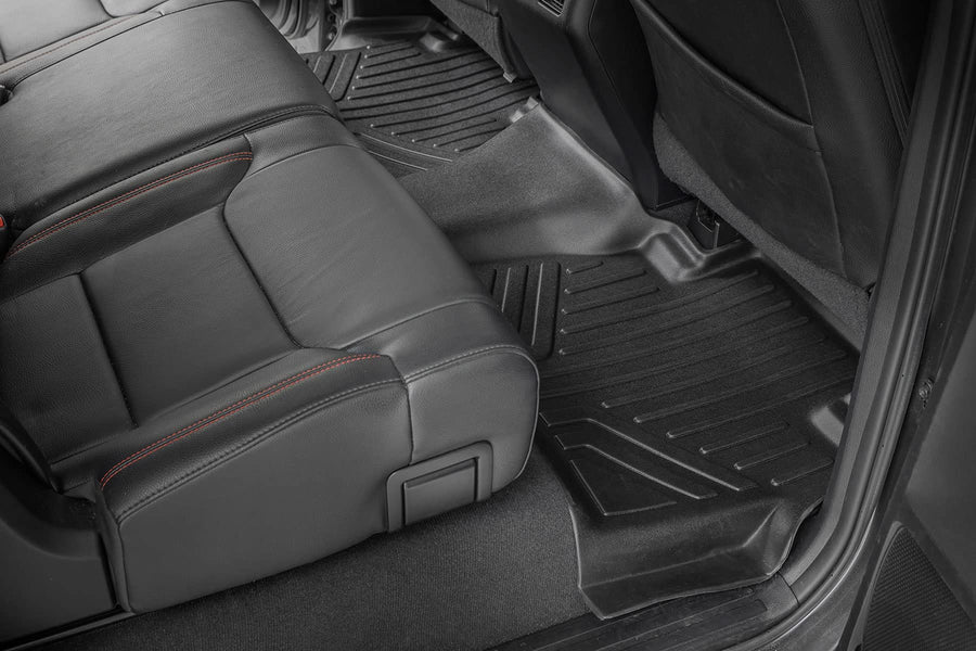 Rough Country Floor Mats All Weather for Toyota Tundra CrewMax (2014-2021) - Non-Slip Waterproof Flexible Mat, Front & Rear Set
