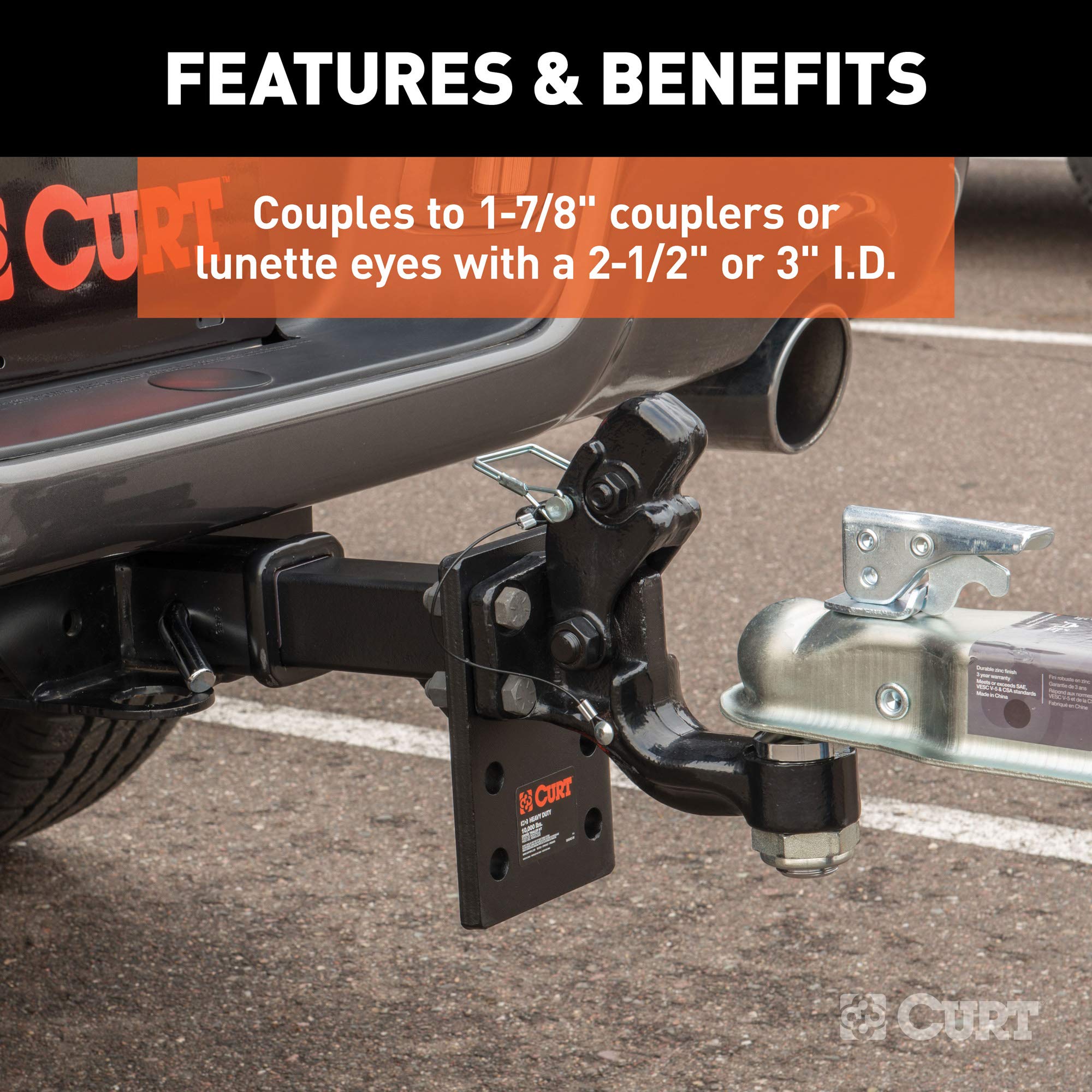CURT Pintle Hitch with 1-7/8-Inch Trailer Ball, 16,000 lbs, Mount Required 48180