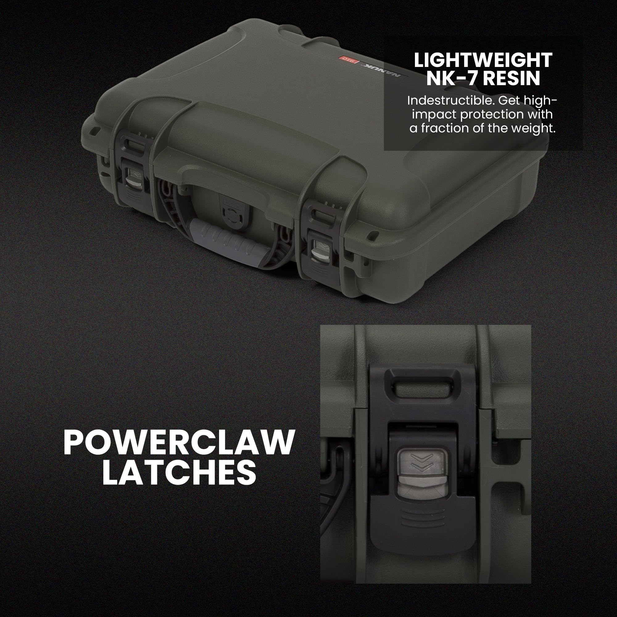 Waterproof Hard Case NANUK 910 with Foam Insert for Pistol Optic Ready, Olive