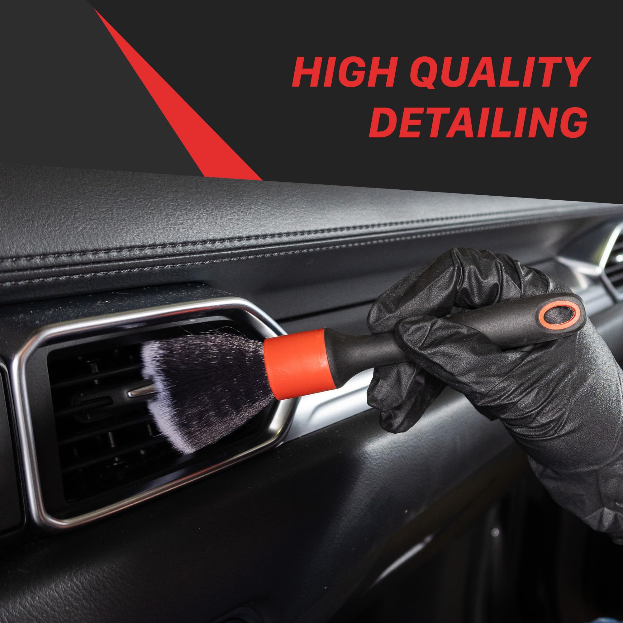 Maxshine Detailing Brush ESS Combo, Red, 2-Piece Set, Ultra Soft 612 Nylon Bristles, Non-Slip Handle, Chemical & Heat Resistant | Precision Cleaning for Auto Interior & Exterior