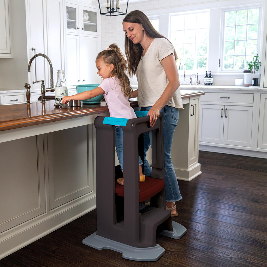 Toddler Simplay3 Tower Montessori Standing Kitchen Step Stool with Sturdy Stabilizing Base and Adjustable Platform, 20.5" D x 26" W x 34.5" H, Ages 18 Months to 5 Years, Espresso Brown