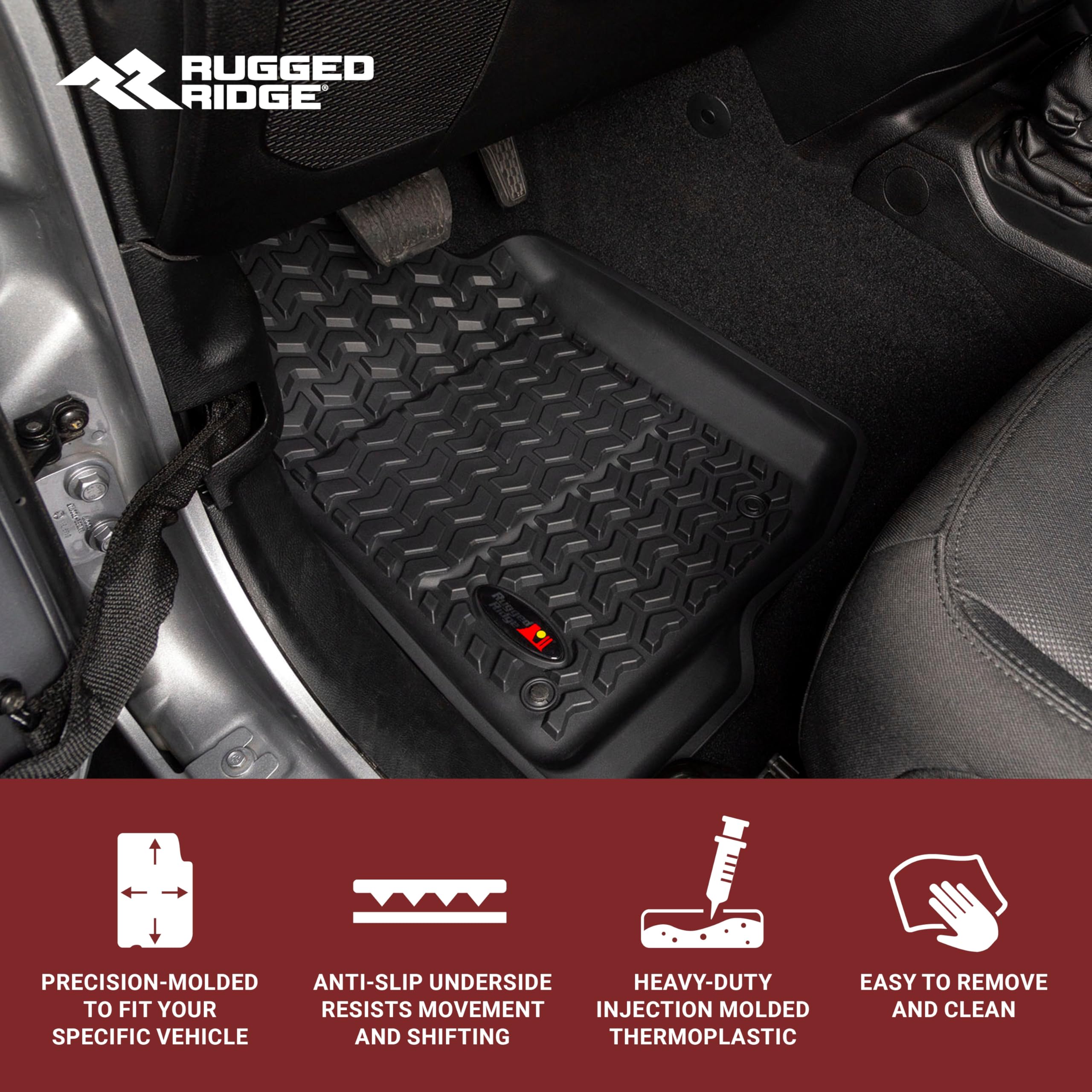 Floor Liner Set Rugged Ridge for Jeep Wrangler JK | Front/Rear/Cargo, 5-Piece Set, Black | 12988.03 | Fits 2011-2018 Jeep Wrangler JK 2-Door