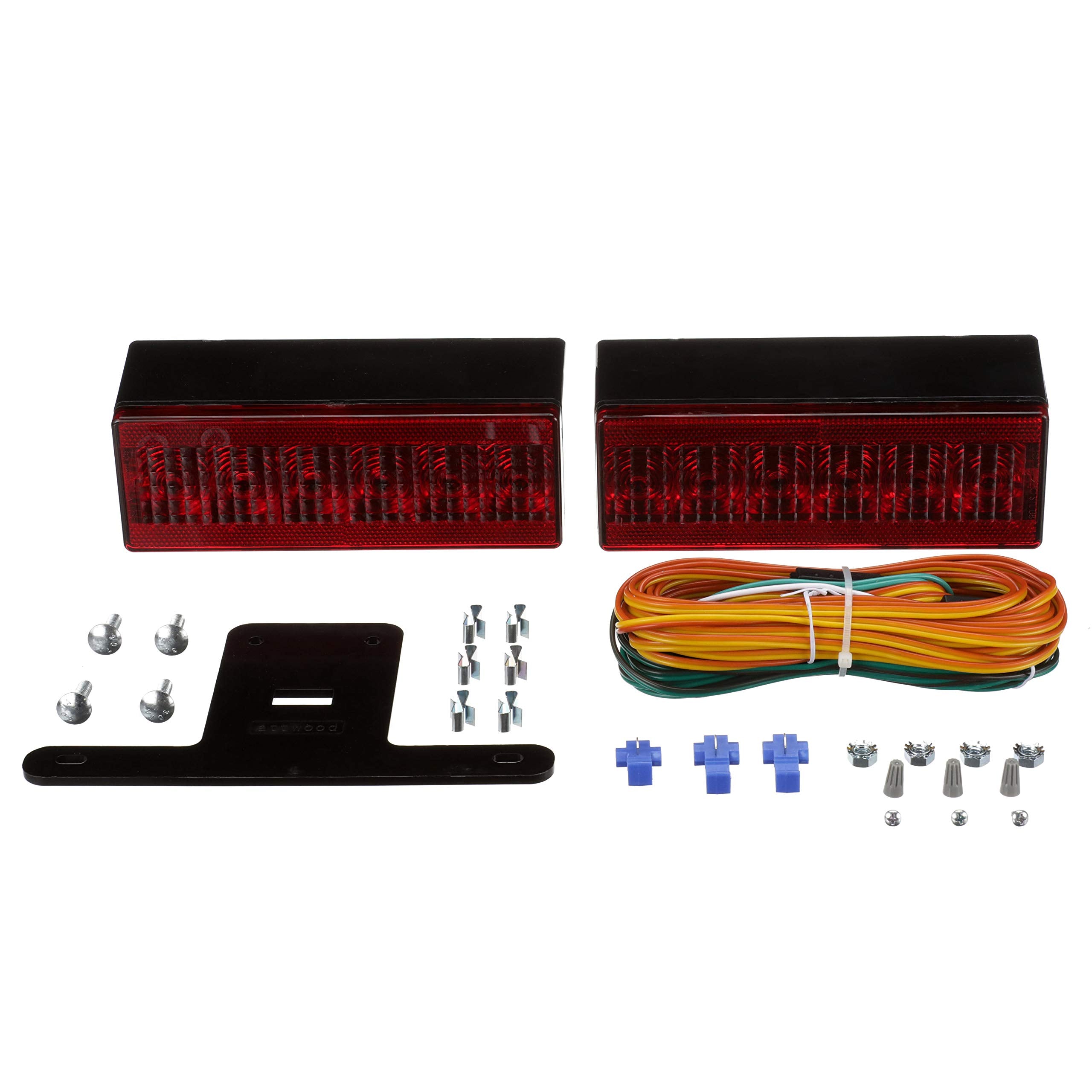 LED Low-Profile Trailer Light Kit Attwood 14064-7 — 2 Stop/Tail/Turn Submersible LED Lights, License Plate Bracket, Wiring Harness