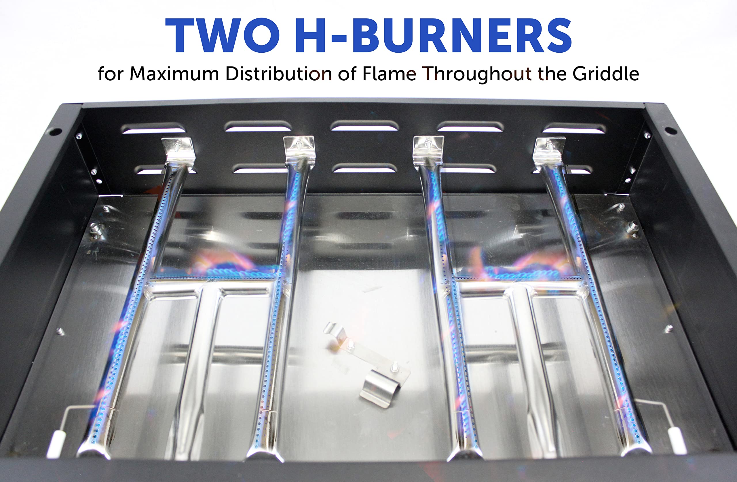 22-inch Flame King Double Burner Flat Top Griddle for Outdoor BBQ Grill, Portable Propane Gas Griddle for Camping and Tailgating