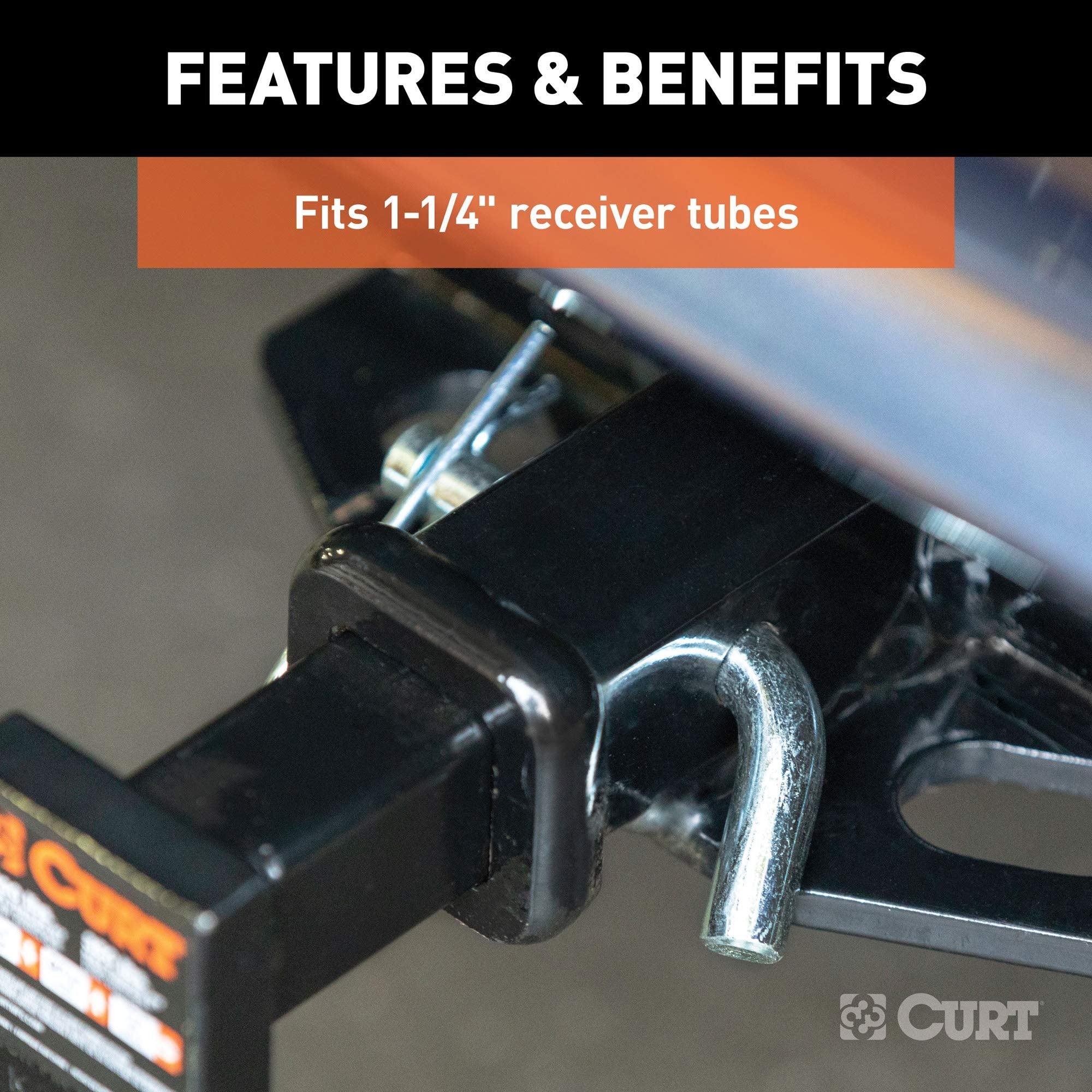 CURT Trailer Hitch Pin & Clip with Grooved Head, 1/2-Inch Diameter, Fits 1-1/4-Inch Receiver, Clear ZINC