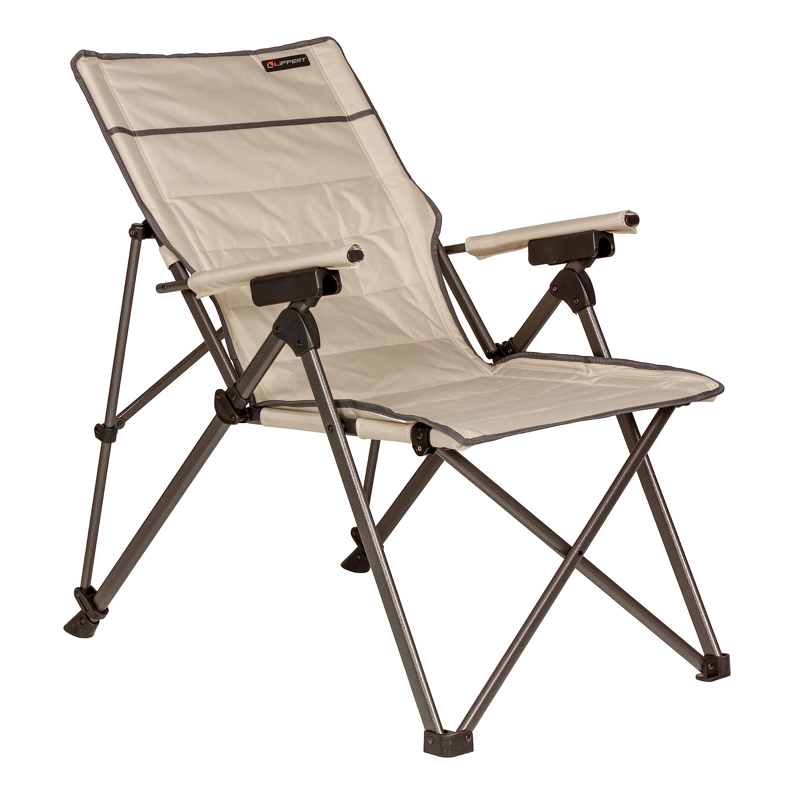 Sun Soaker Lippert Three-Position Reclining Camping Chair with 600D Polyester Fabric, Padded Back/Seat, Steel Frame Construction, 250-lb. Weight Capacity, Sand Color - 2022120580