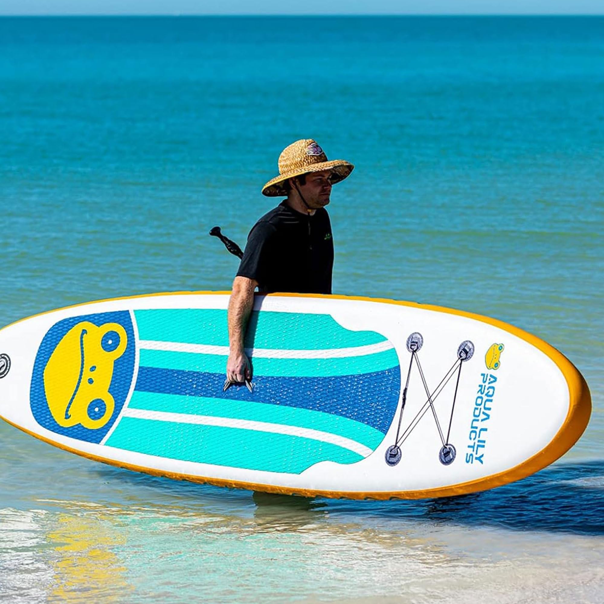 Aqua Lily Inflatable Premium Stand Up Paddle Board (Supports 400 Pounds) with Accessories & Carry Bag SUP | Wide Stance, Non-Slip Deck, Leash, Paddle & Pump, 10’9” x 32” x 6”