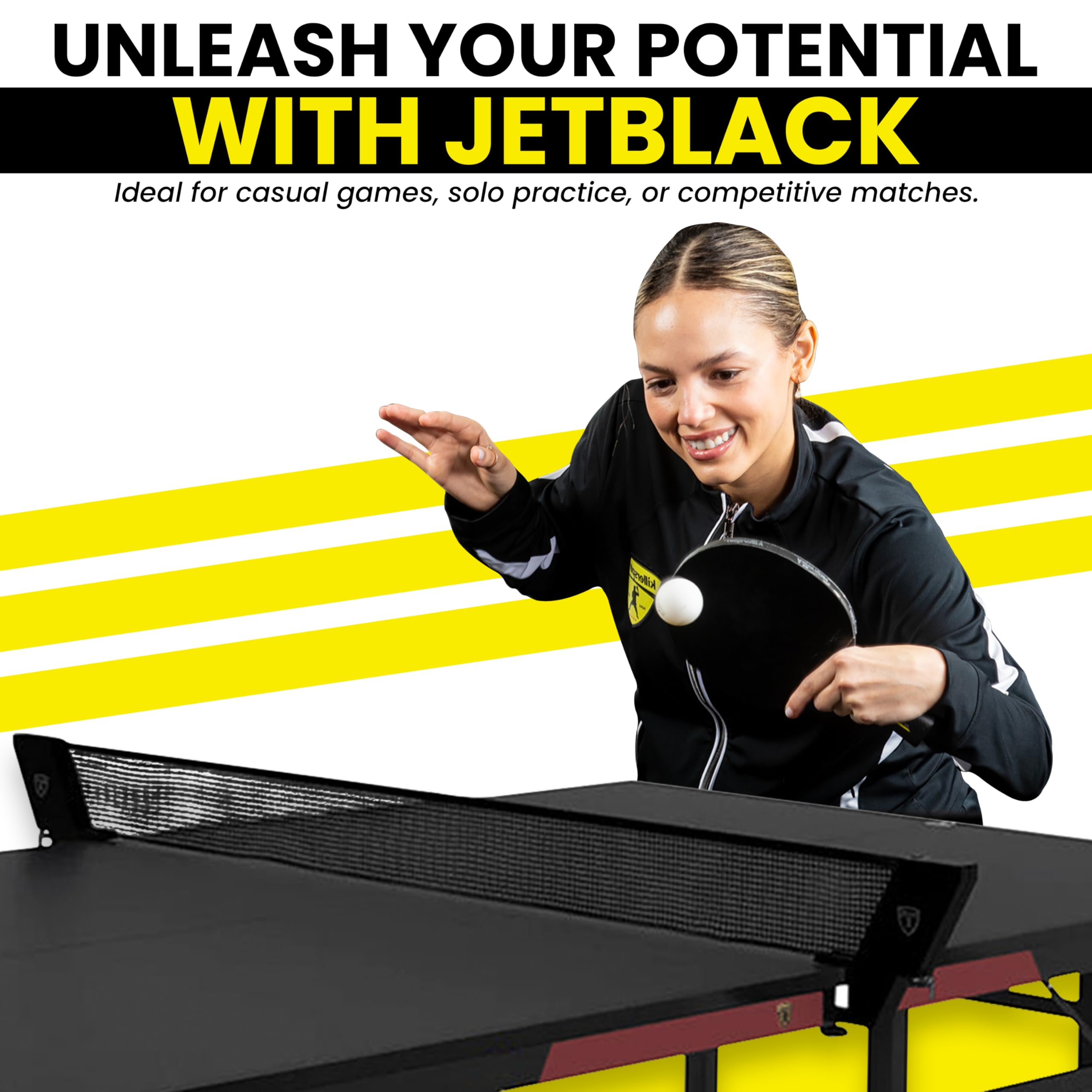 Ping Pong Table Killerspin MyT 415 Max - Foldable Table for Table Tennis, Portable Ping Pong Table Set with Built-in Paddle and Ball Storage, 25MM MDF Board Pingpongball Table, Jet Black