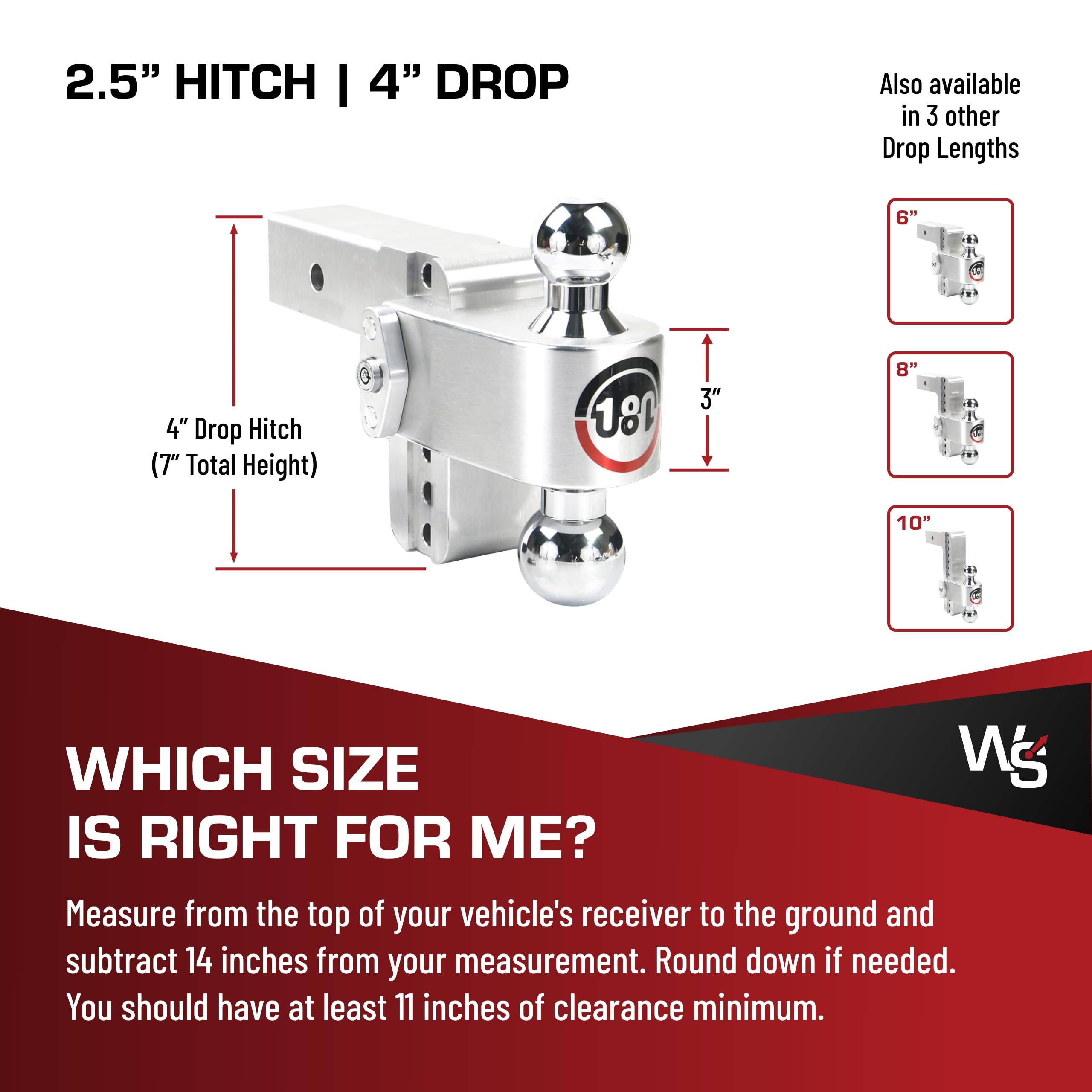 Weigh Safe Adjustable Hitch Ball Mount Trailer - 4" Adjustable Drop Hitch for 2.5" Receiver - Premium Heavy Duty Aluminum Trailer Tow Hitch w/Chrome Plated Tow Balls (2" & 2 5/16") - 18,500 GTW