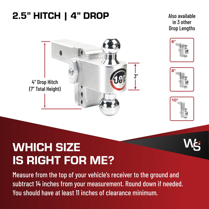 Weigh Safe Adjustable Hitch Ball Mount Trailer - 4" Adjustable Drop Hitch for 2.5" Receiver - Premium Heavy Duty Aluminum Trailer Tow Hitch w/Chrome Plated Tow Balls (2" & 2 5/16") - 18,500 GTW