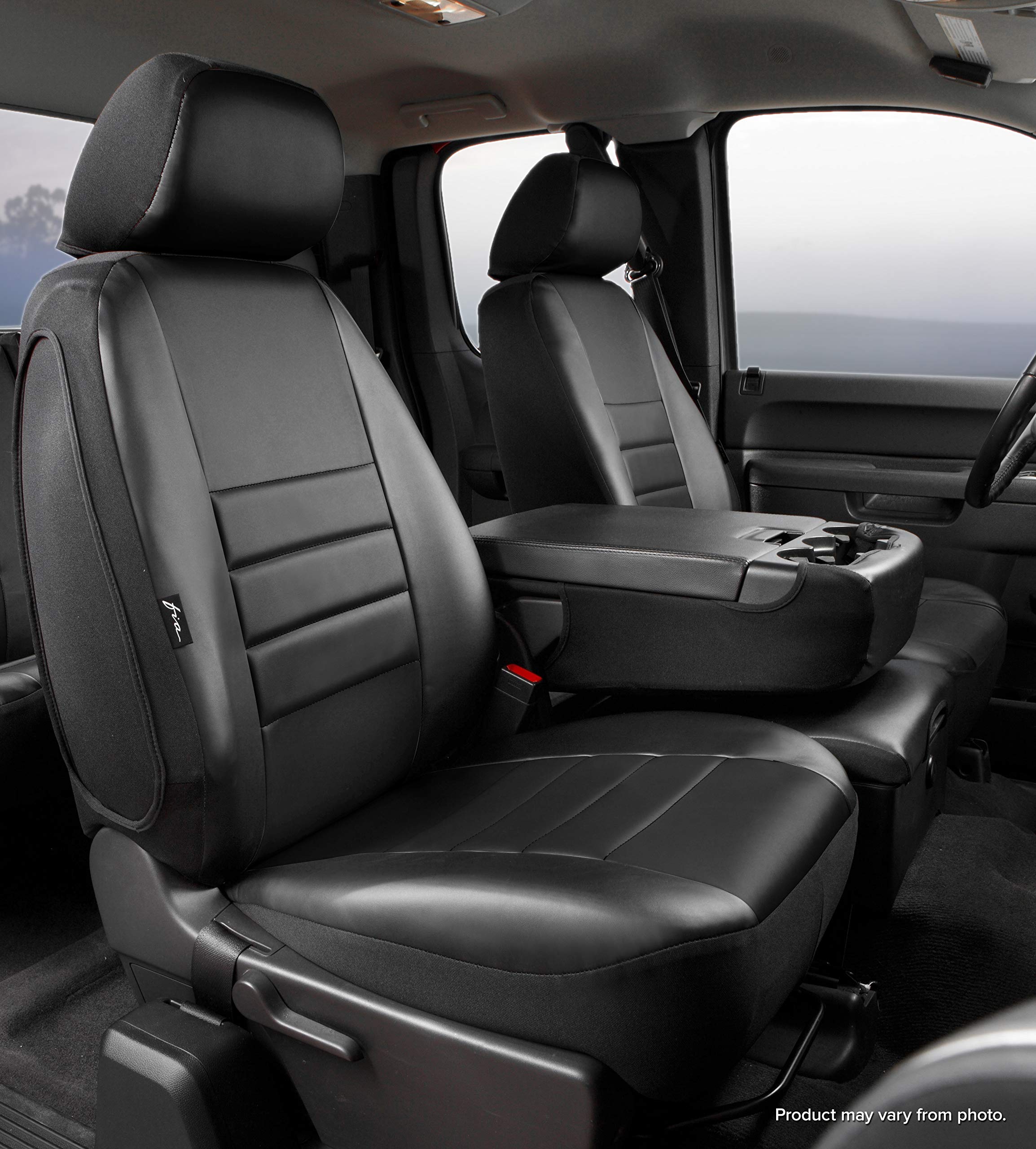 Fia Custom Fit SL69-16 BLK/BLK Front Seat Cover Split Seat 40/20/40 - Leatherette (Solid Black)