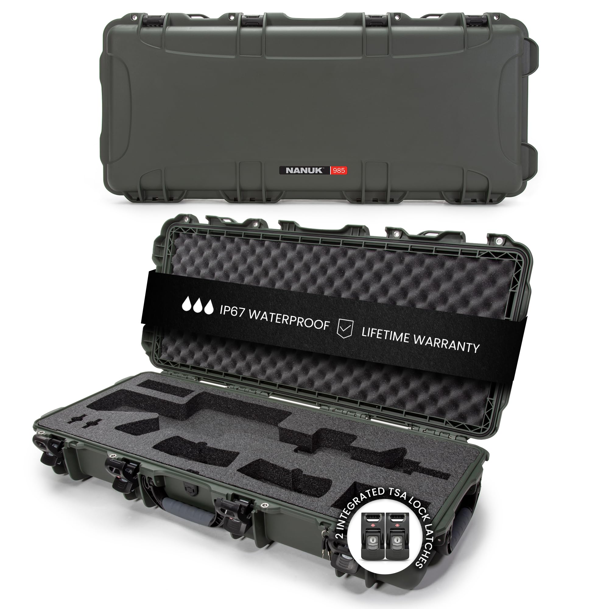 NANUK 985 Hard Case with Wheels 40” & Custom Fit Foam Insert, IP67 Waterproof & Crushproof, Rugged Construction for Ultimate Protection, Made in North America – Black (39.7” x 17.3” x 6.6”)