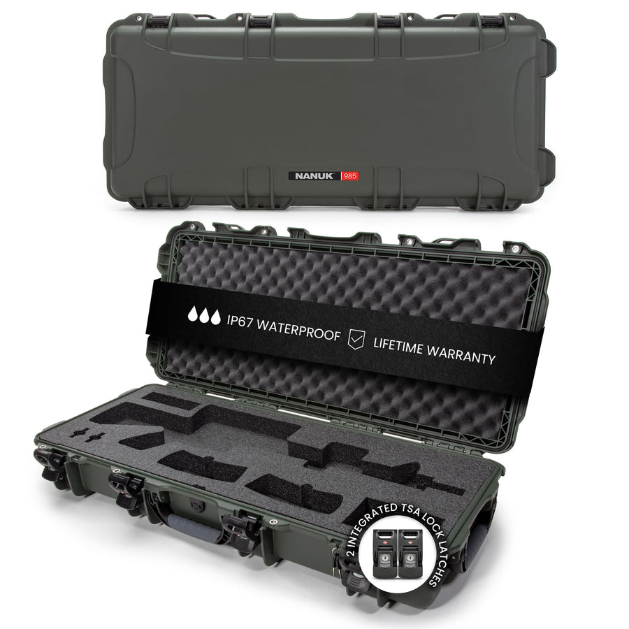 NANUK 985 Hard Case with Wheels 40” & Custom Fit Foam Insert, IP67 Waterproof & Crushproof, Rugged Construction for Ultimate Protection, Made in North America – Black (39.7” x 17.3” x 6.6”)