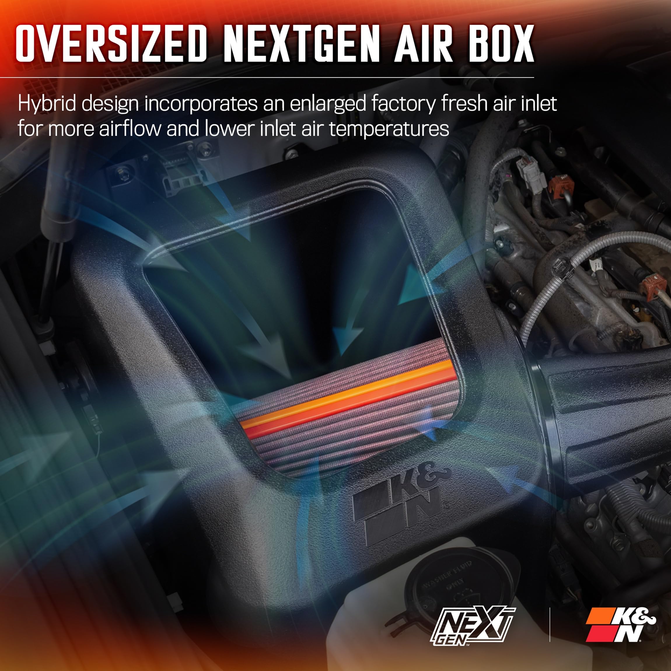 Cold Air Intake System K&N NextGen: High-Flow Cotton Filter: Compatible with 2012-2021 Toyota: Tundra, Sequoia, 50-9036