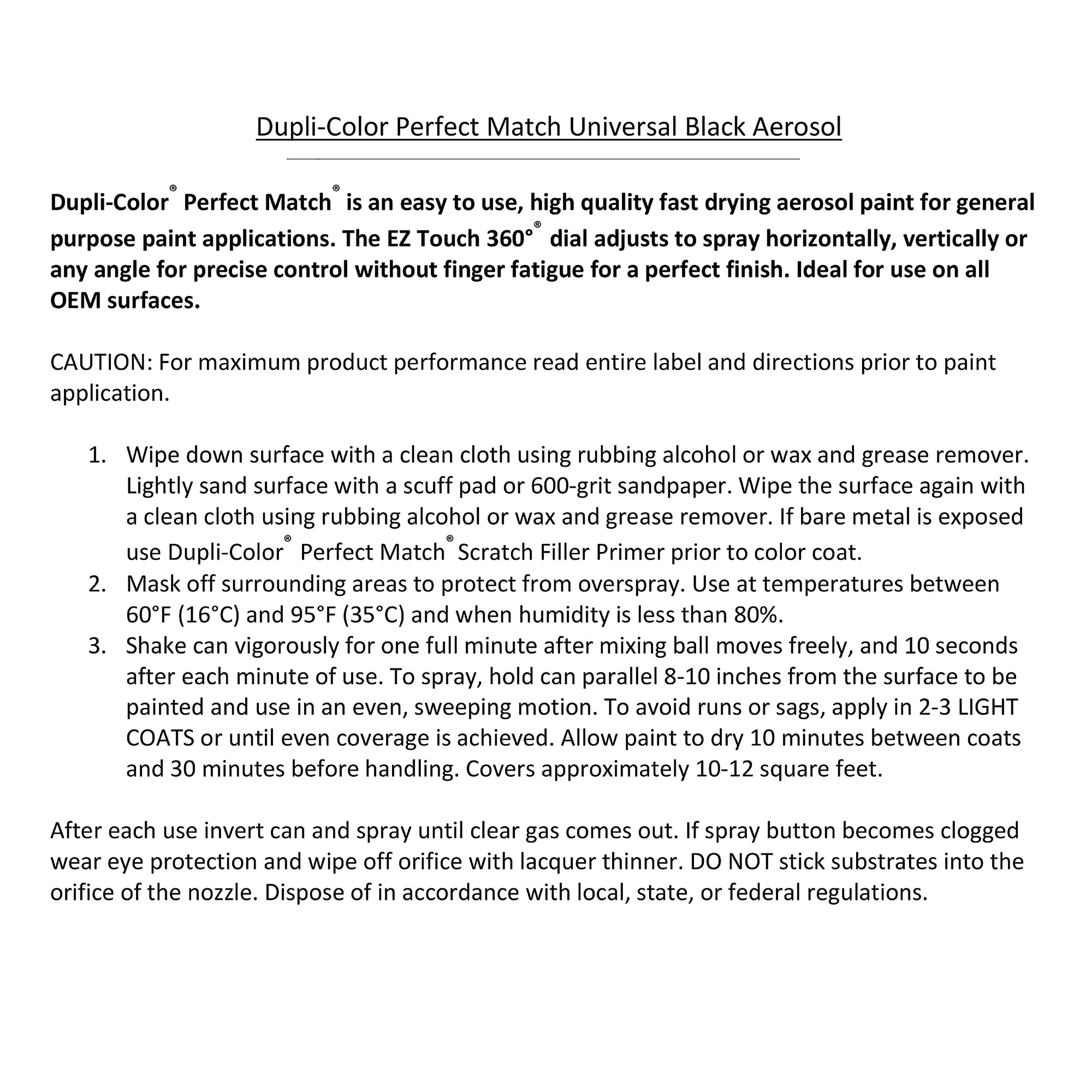 Perfect Match Dupli-Color, Universal Black, 8 oz.