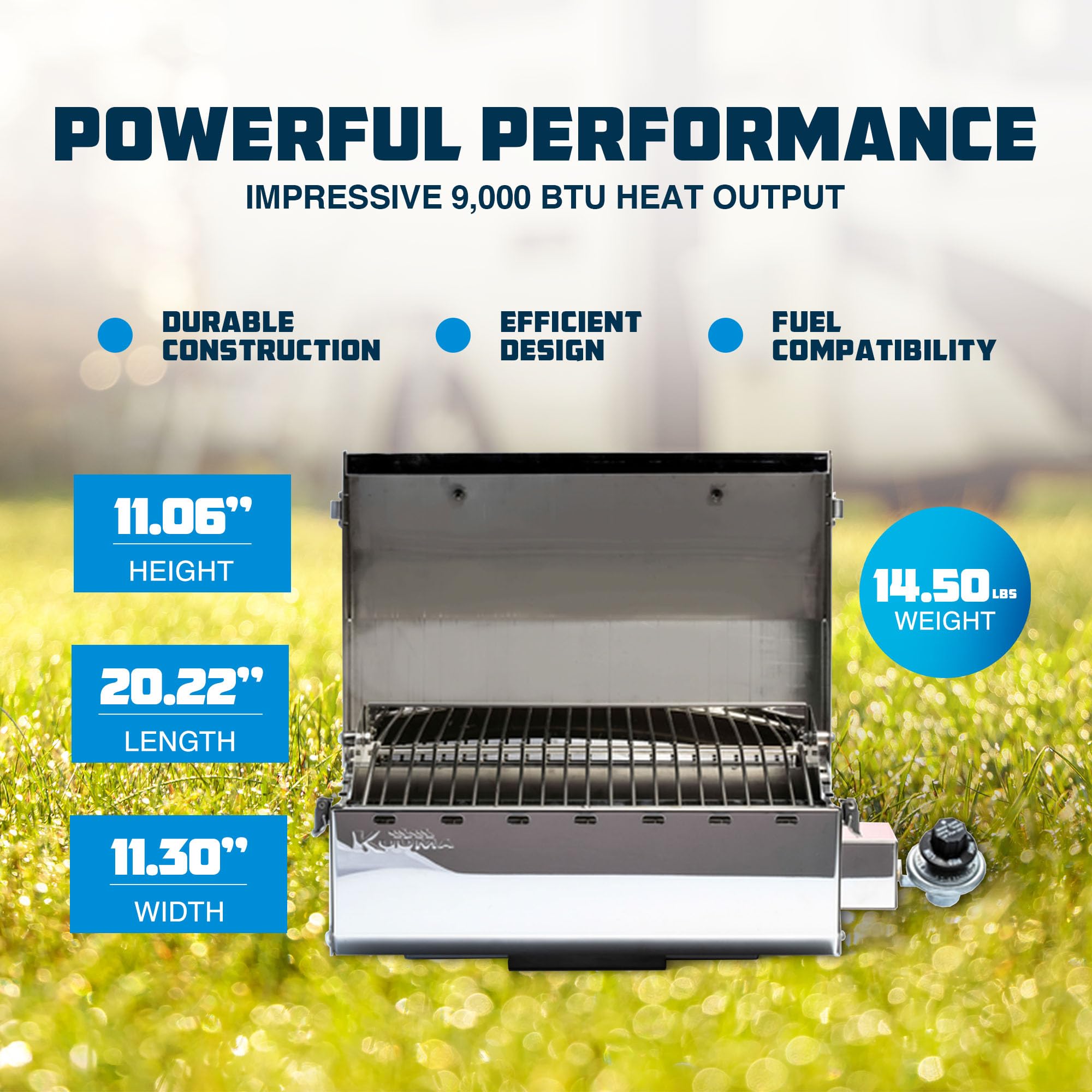 Camco Premium Kuuma Stainless Steel Mountable Gas Grill w/Regulator -Compact Portable Size Perfect for Boats, Tailgating and More - Stow N Go 125" (58140)