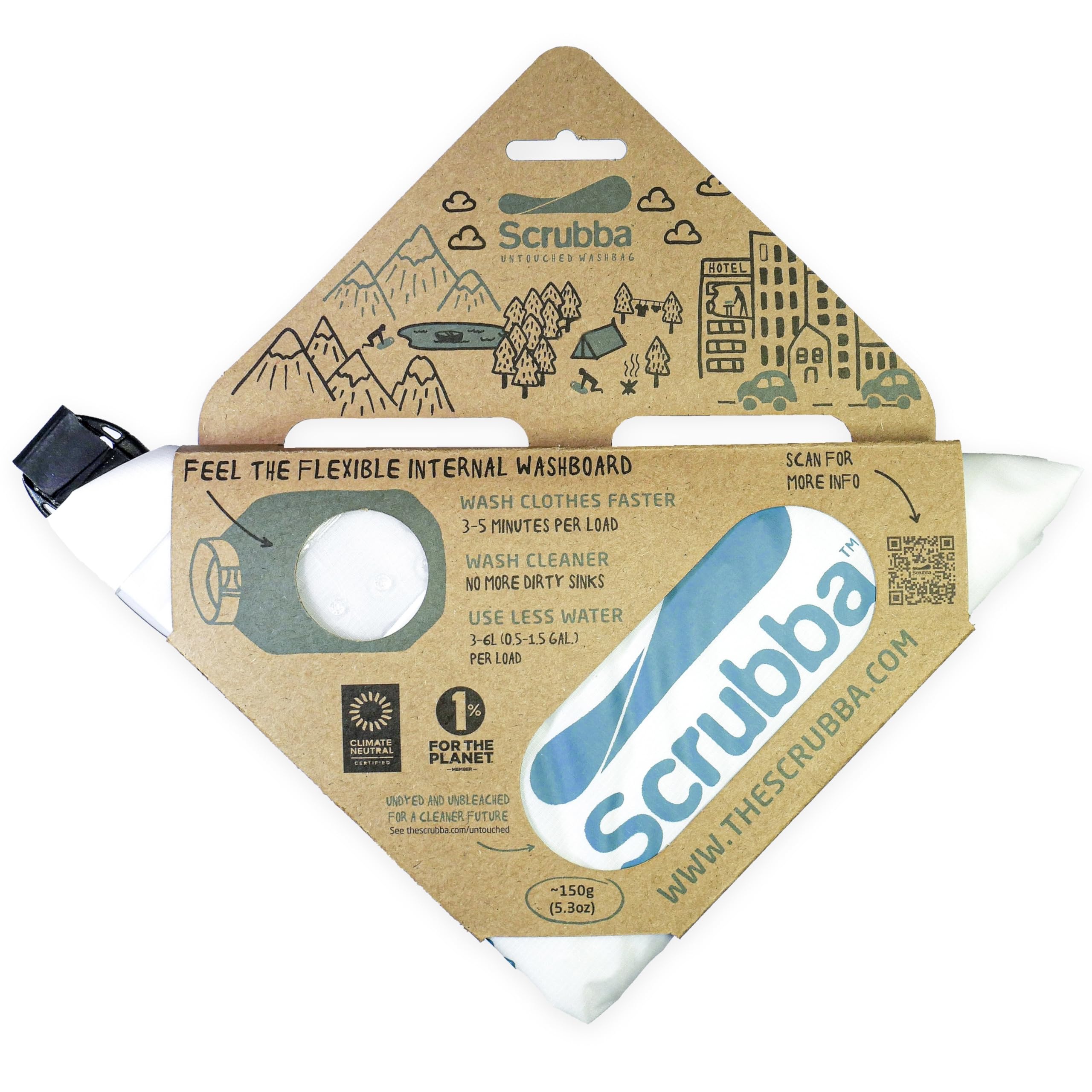 Scrubba Wash Bag Untouched - Portable Washing Machine - Eco-Friendly Manual Washing Machine for Travel, Camping, Baby Clothes - Travel Essentials, Gift - use with Laundry Detergent, & Sheets - 5.3 oz.