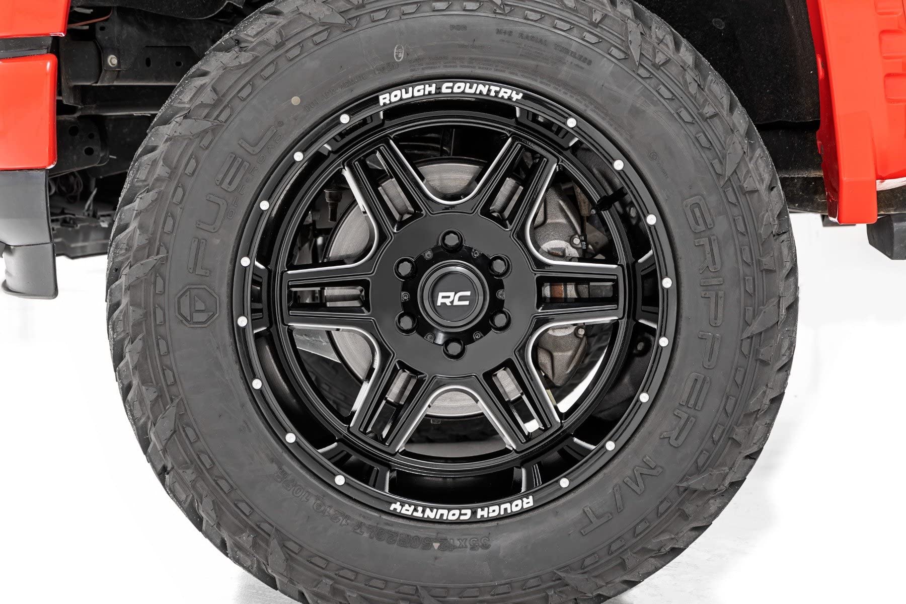 20x12 Rough Country 92 Series One-Piece, 6x5.5" Bolt Pattern, 44mm Offset Gloss Black Wheel