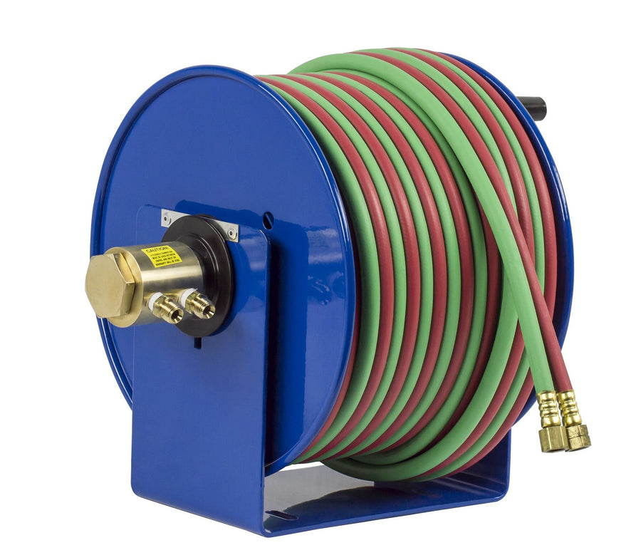 Coxreels Hand Crank Steel Welding Hose Reel 112W-1-100, 100W Series, ¼” x 100’, 200 PSI - Oxy-Acetylene Welding Hose - Easy-to-Use Compact Design - Heavy-Duty Steel Construction, Made in the USA, Blue