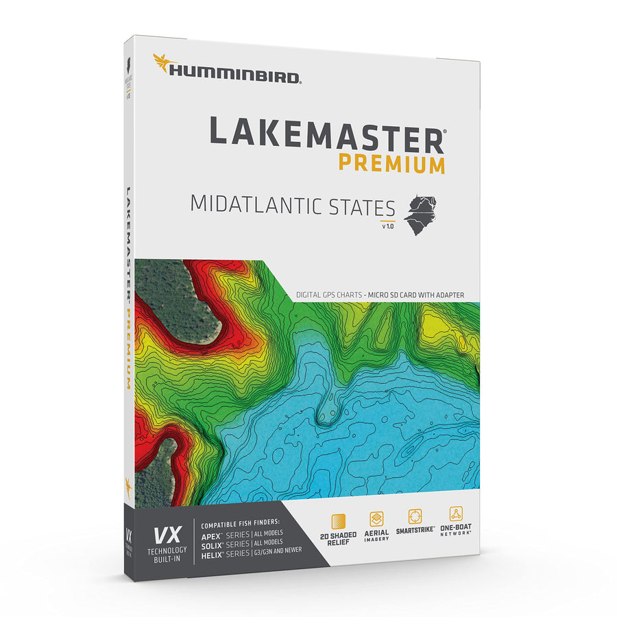 LakeMaster Premium Humminbird Mid-Atlantic V1 Map SD Card for Fish Finders