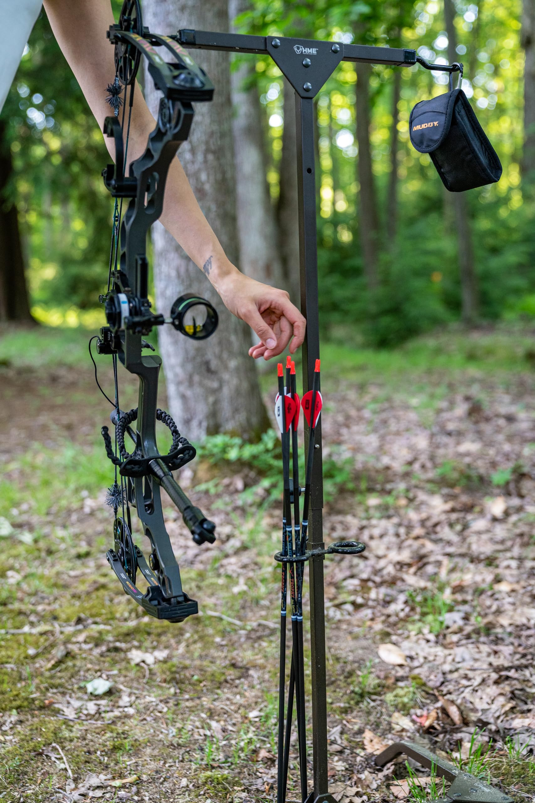 HME Portable Convenient Reliable Lightweight Durable Dual-Sided Versatile Archery Hard Surface Bow Practice Hanger with Archer's Arrow Caddies Included