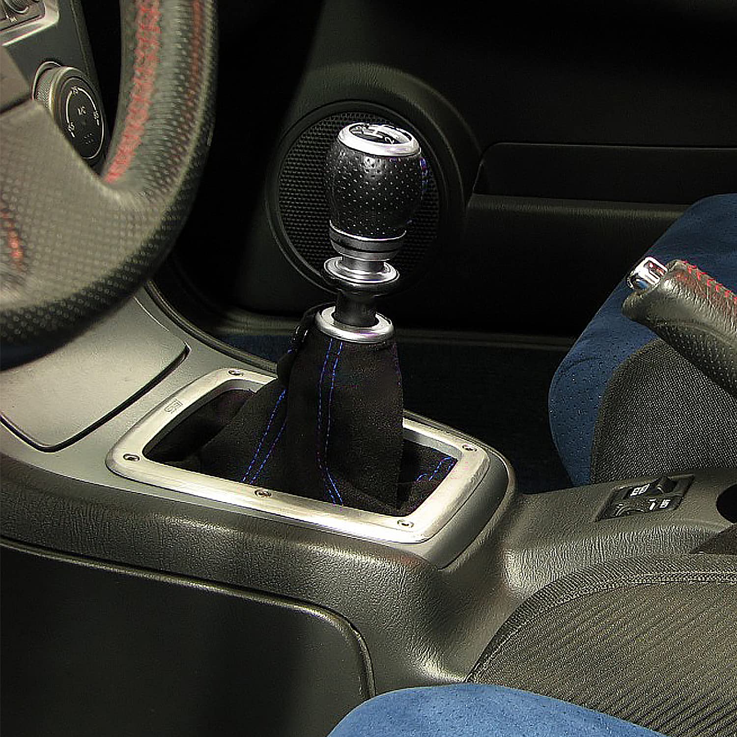 5 Sp Suede Leather SPEC-D TUNING Manual Shift Boot Cover W/Blue Stitch Trim Compatible with Honda Civic, Acura Integra
