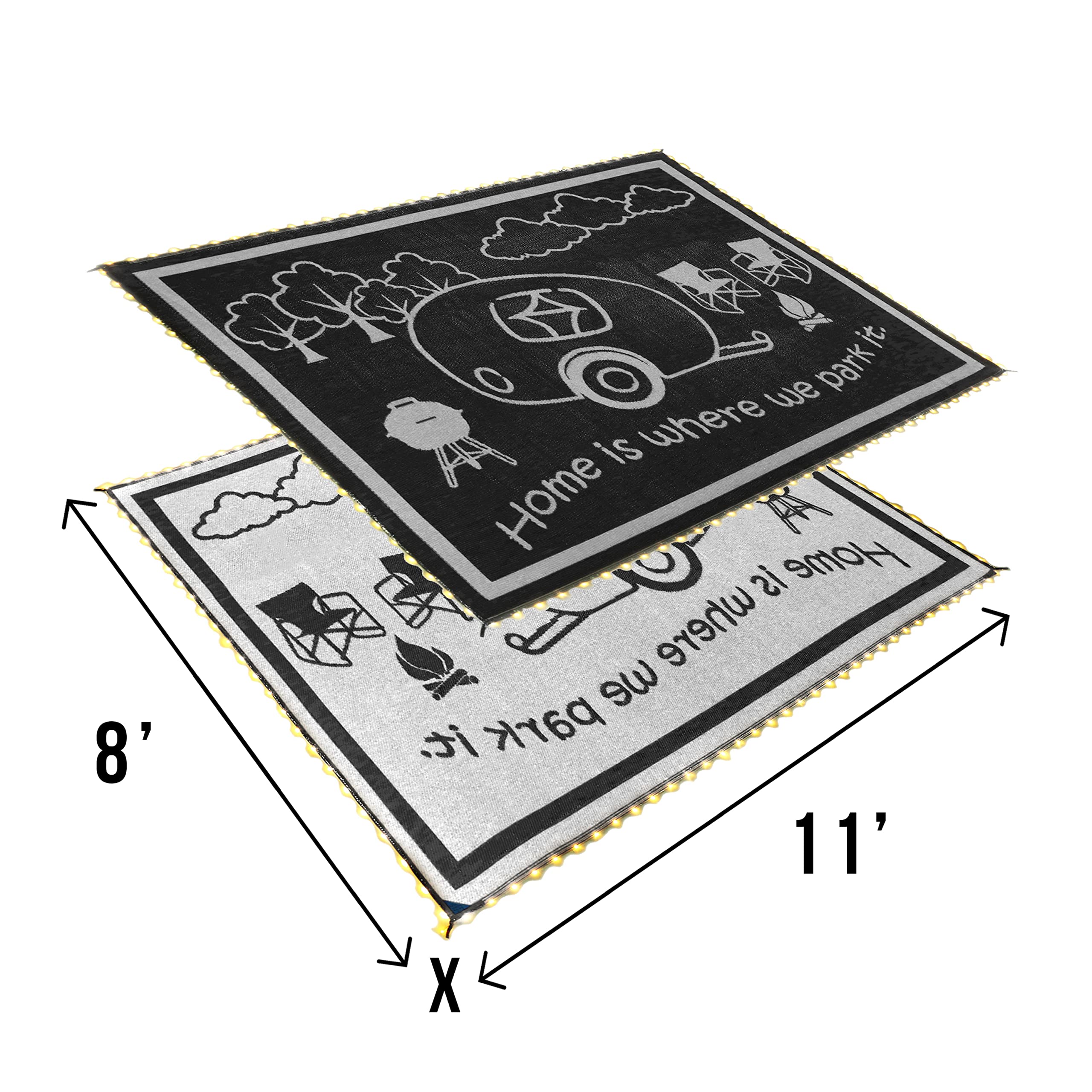 Camping Stylish LED Illuminated Patio Mat - Reversible RV Home Mat 8x11