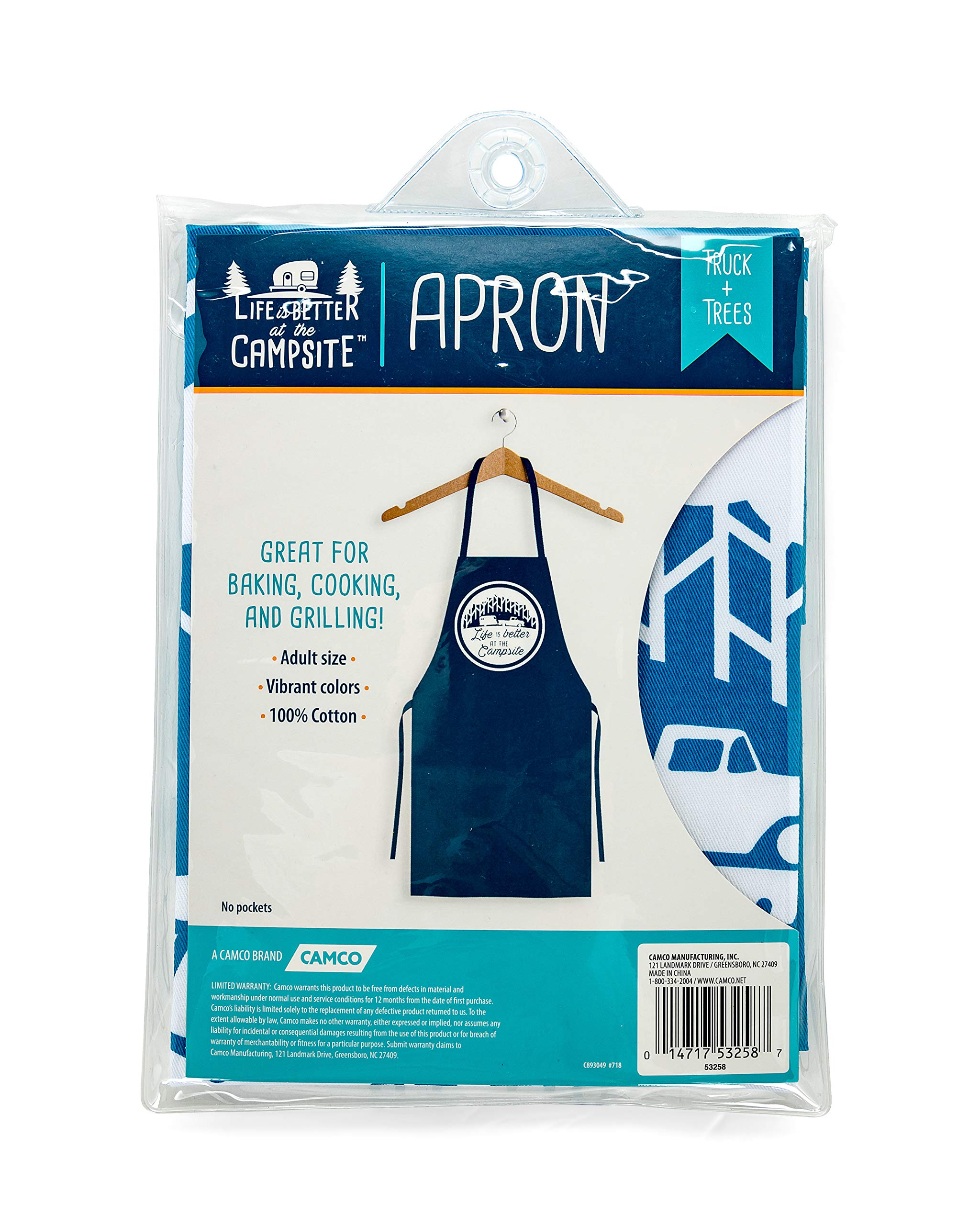 Adjustable Apron Camco Life is Better at The Campsite | Features a Truck and Tree-Themed Design, Made Entirely of Cotton, and is Machine Washable (53258)