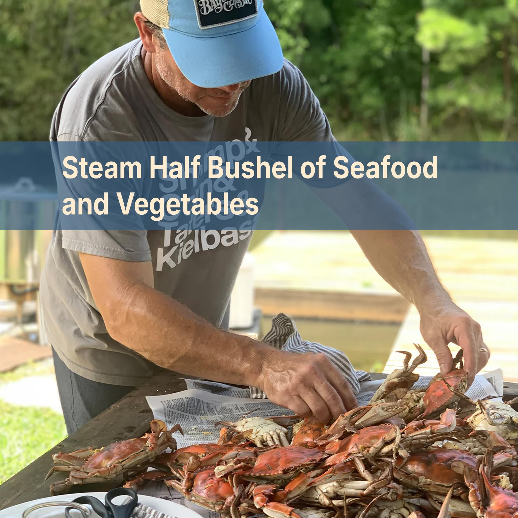 Bayou Classic KDS-151 Steamer Kit Stainless Features Heavy Welded Loop Handles 4-in Cast Aluminum Burner 10-psi Regulator w/ 48-in Hose Perfect For Steaming Up To A Half Bushel of Seafood