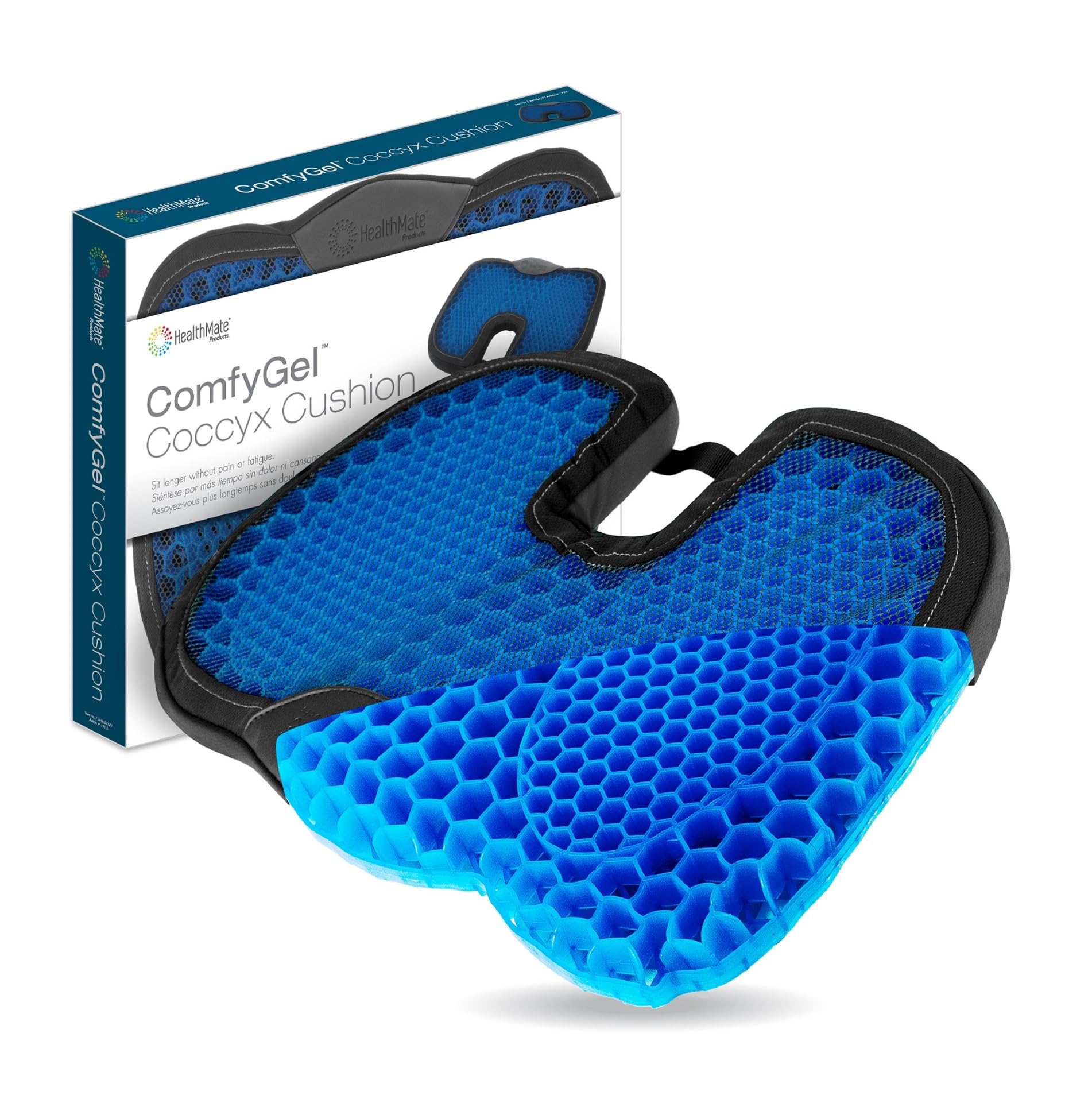 Comfy Gel HEALTHMATE IN9115 Coccyx Cushion Gel Seat Cushion for Long Sitting for Back, Sciatica and Tailbone Pain Relief, for Office Chair, Car, Wheelchair, Long Trips