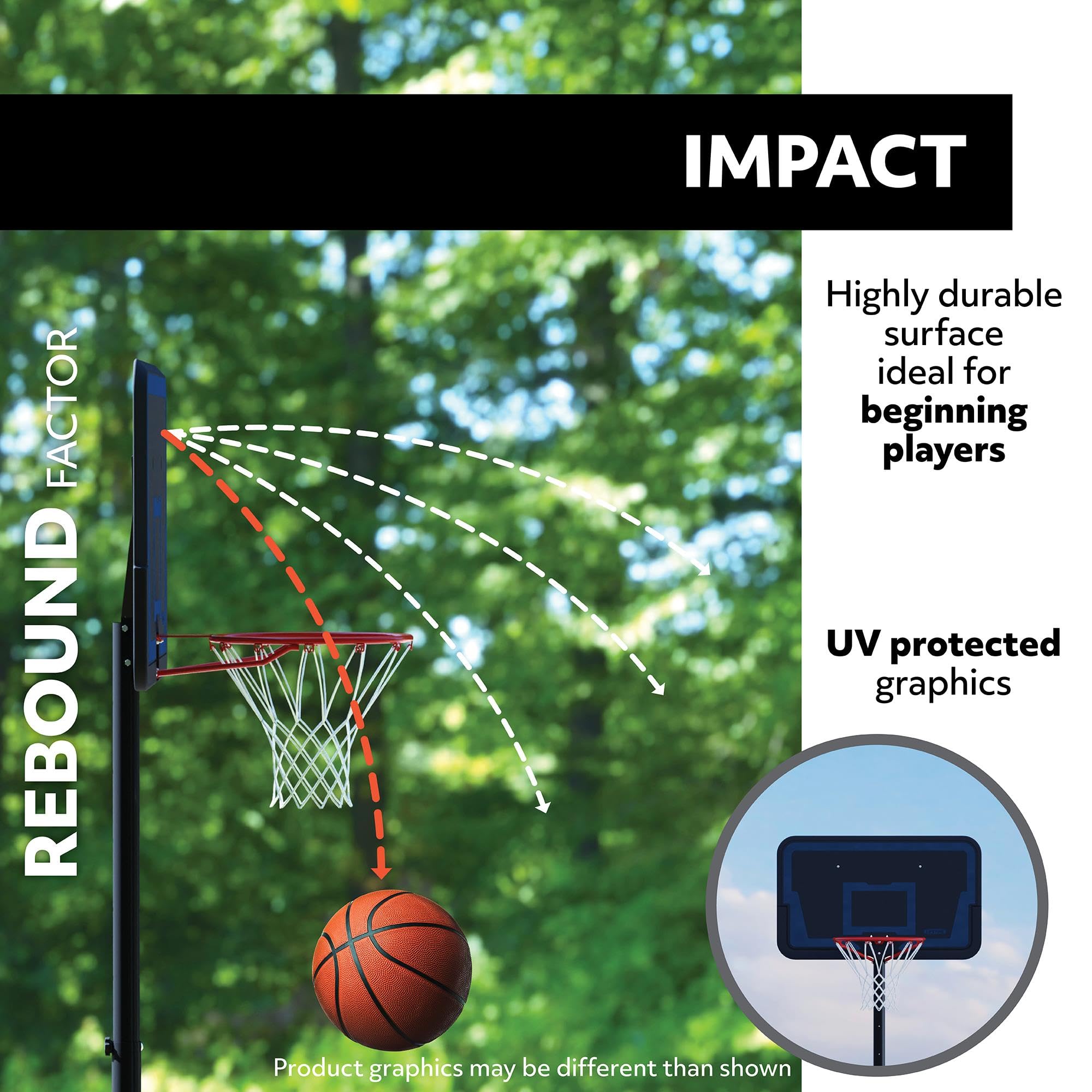 1268 Lifetime Streamline Impact Portable Basketball System, 44 Inch Backboard, Black