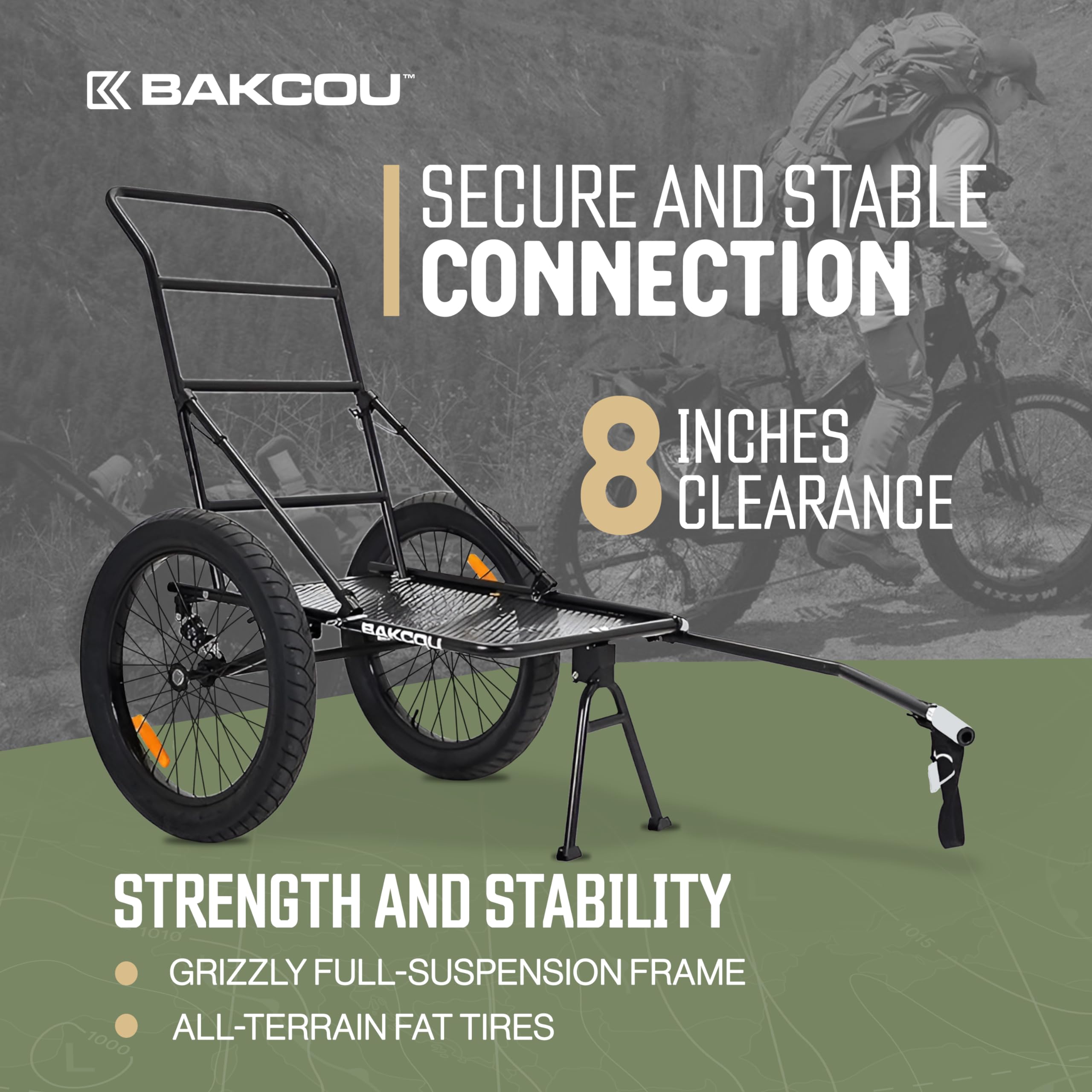 Folding Utility eBike Trailer - Bakcou Hitch Attachment, Axle Extenders, 16x3 Fat Tires, Heavy-Duty Cargo Storage Cart with Canvas Liner