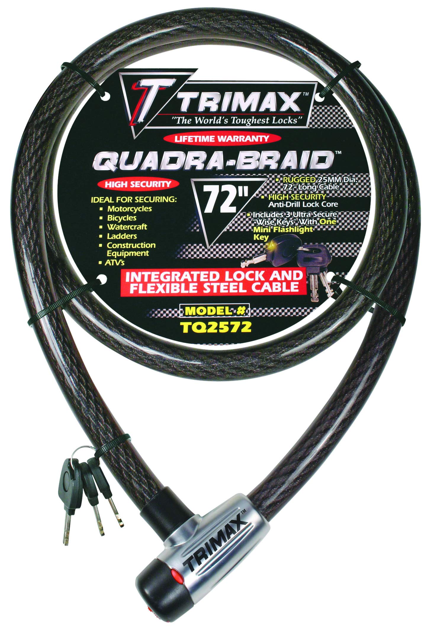 Trimax Integrated Keyed Cable Lock Trimaflex 6' L X 25Mm TQ2572, Card Packaging, Black