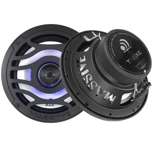 T65XE Massive Audio 6.5” Marine Coaxial LED Speakers | 80W RMS / 160W Max, IP65 Waterproof, UV Resistant, RGB LED Lighting, Premium Audio for Boats, UTVs & Outdoor Sound Systems